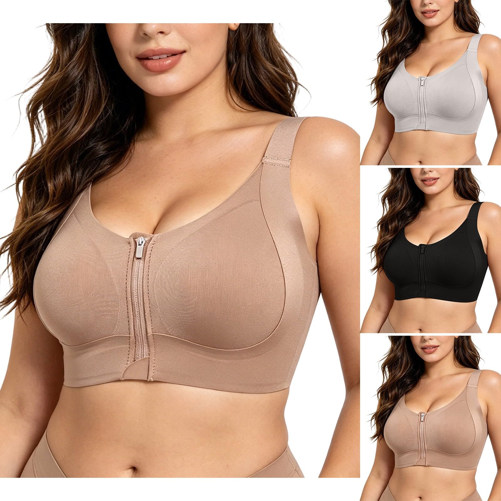 Older Women Plus Size Wireless Front Zipper Full Coverage Bra
