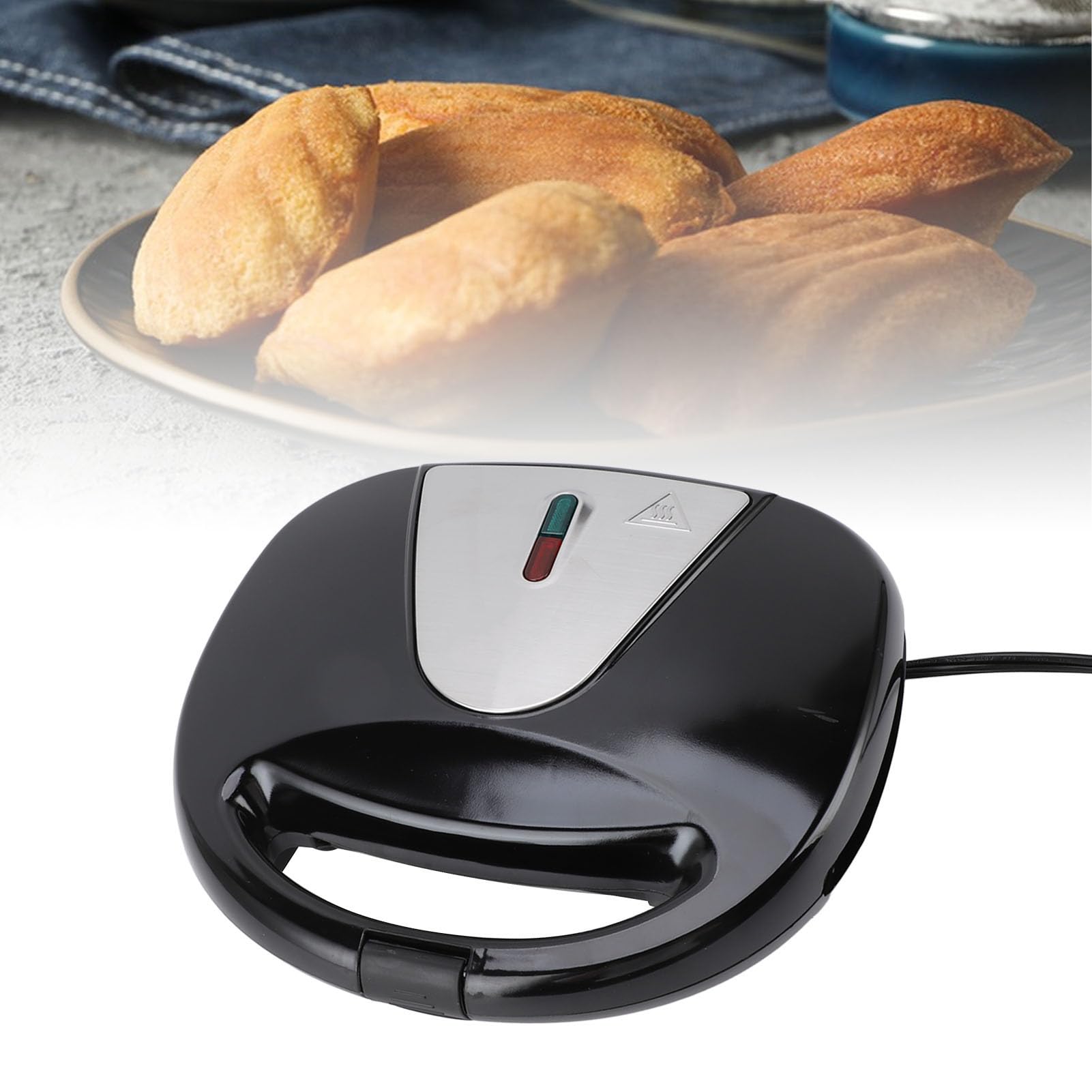Bewinner 850W Madeleine-Gugelhupf-Backgerät mit Anti-Verbrüh-Griff und Doppelheizung für Frühstücksbrötchen in Muschelform