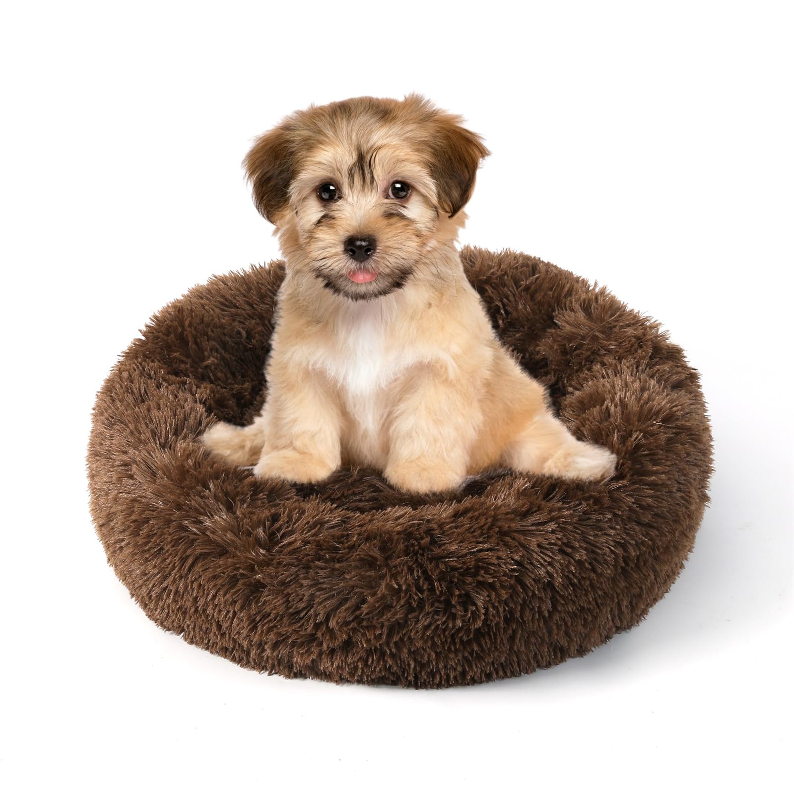 NOYAL Calming Donut Dog Bed for Small to Medium Dogs & Cats - Plush Faux Fur Anti-Anxiety Pet Bed with Machine Washable Cover & Non-Slip Base — image 1