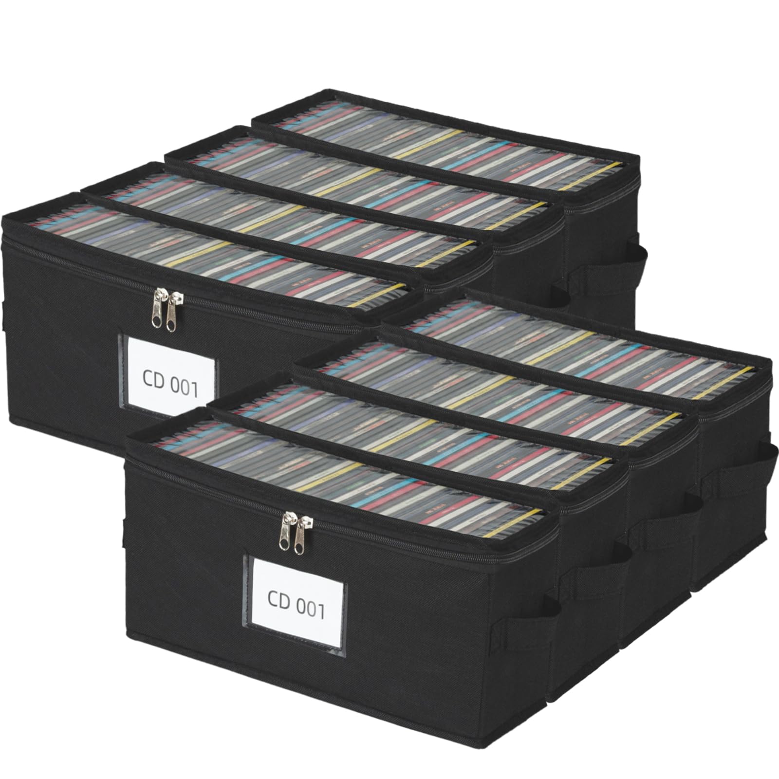 Confezione da 8 contenitori per CD in tessuto con coperchio in PVC trasparente, contiene 35 custodie standard per CD, chiusura a cerniera per protezione dalla polvere, organizer