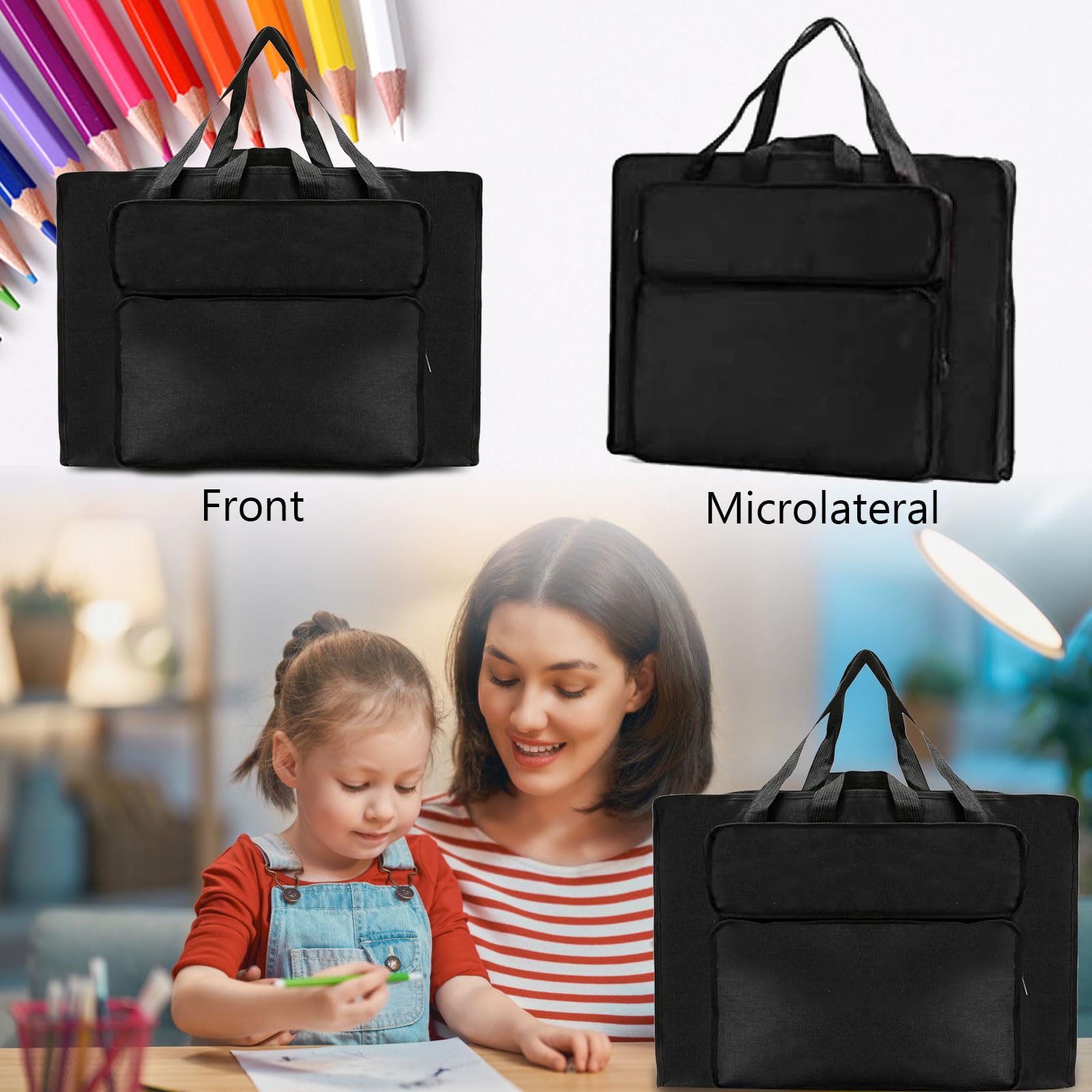 Bocguy Borsa per il trasporto impermeabile, formato A3, multifunzionale, da disegno, con maniglie, per pittura, per bambini, per artisti, leggera, custodia, Nero , A3, Sacchetto dell'acquerello