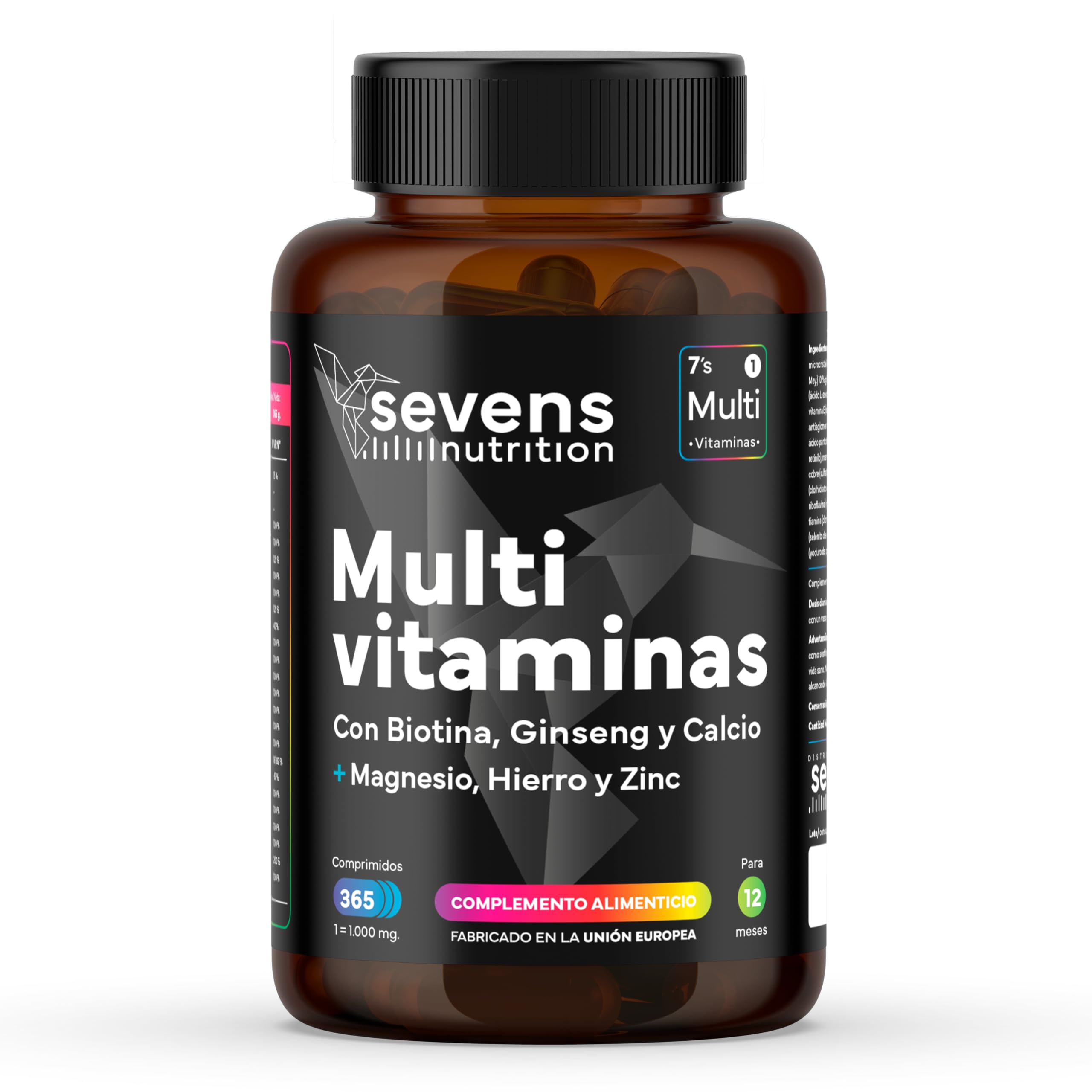 Multivitaminas y Minerales con Ginseng - 1 año de suministro - Vitaminas para el Cansancio - 365 comprimidos - Multivitamínico Completo - De la Vitamina A al Zinc - Con Biotina, Hierro, Magnesio y Más