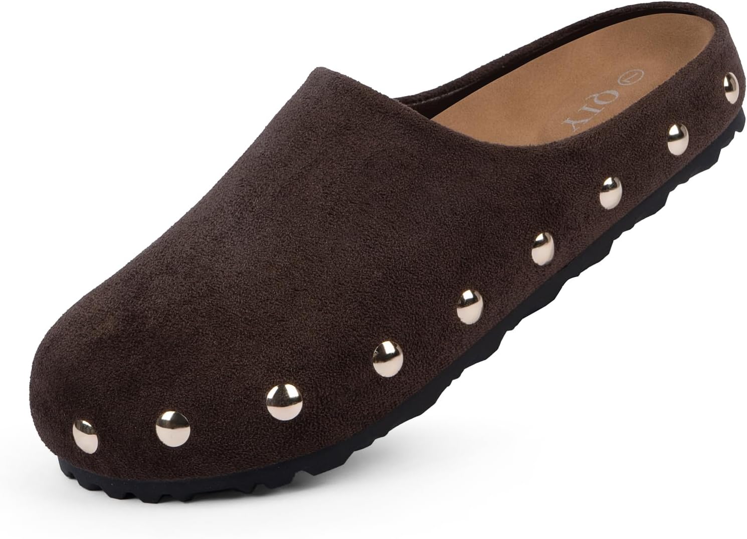 QIY Clogs for Women Slip on Faux Suede Studded Mules Comfortable Footbed Mule Round Toe Potato Shoes for Women image 4