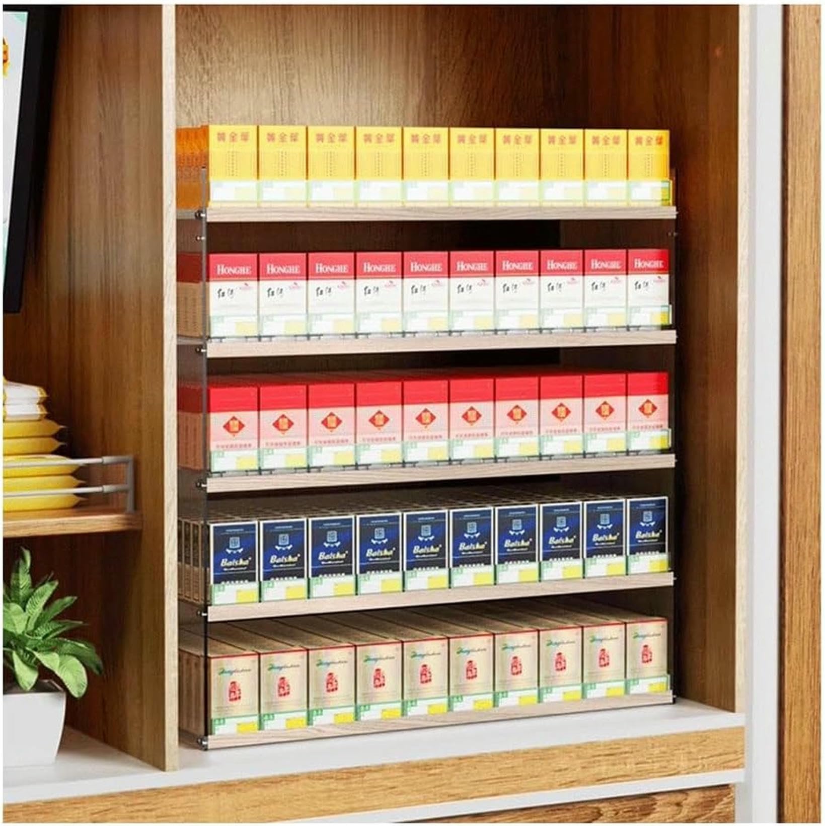 Présentoir à cigarettes rack à poussoirs transparent pour distributeur