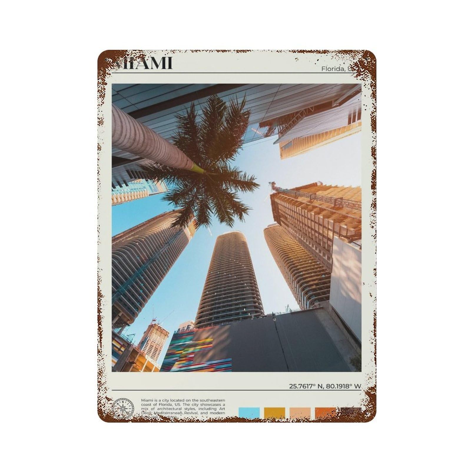 xiaoxiaoshen Real Photo Miami Decor Florida USA Wall Decor Art Metal Tin Poster Modern Home Decor Art Home Bar Shop Decorations Vintage Sign 40x30cm