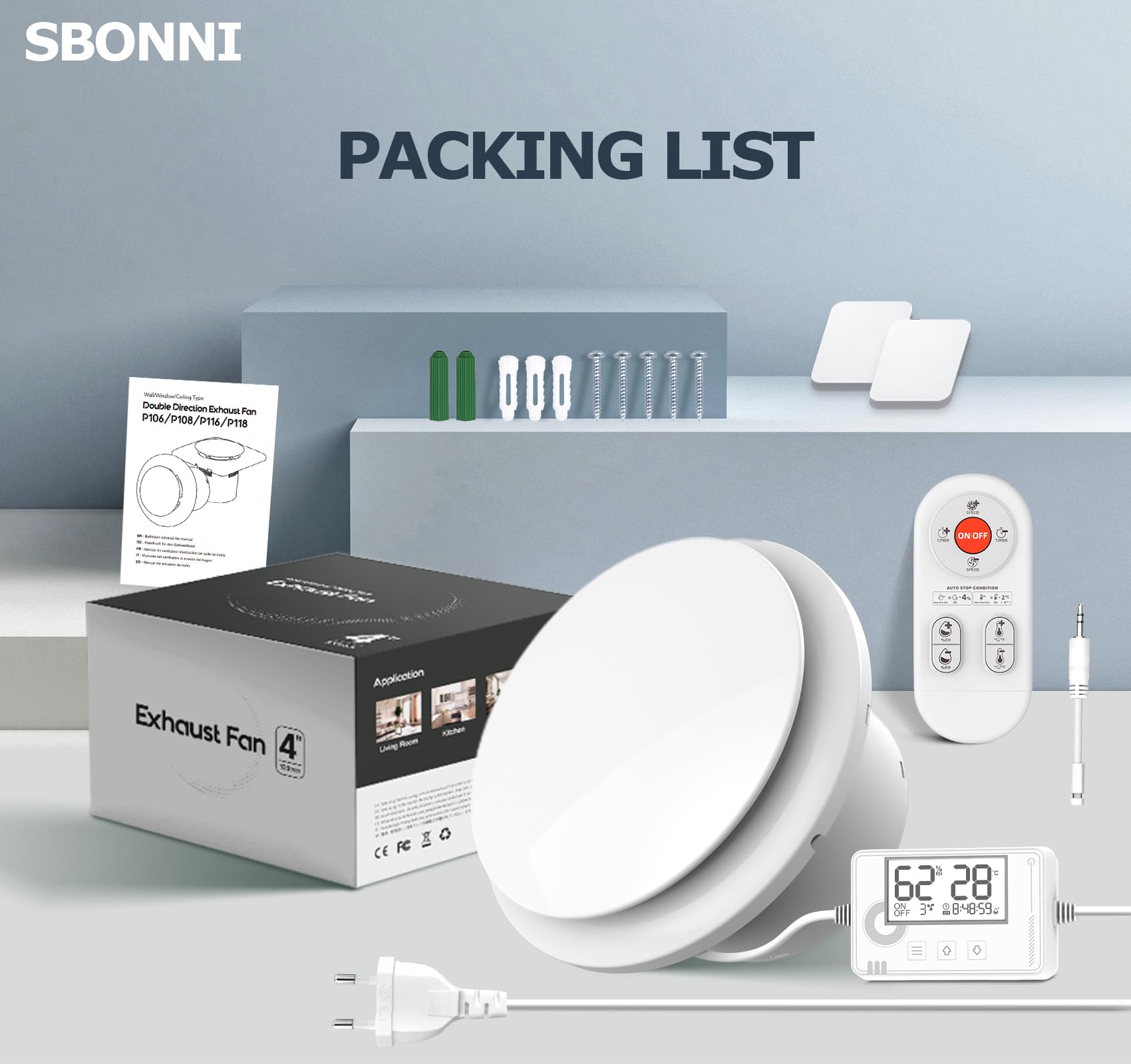 3 Stufen Bad Lüfter mit Feuchtigkeitssensor Temperatursensor Timer, Badlüfter 100mm mit Fernbedienung, Echtzeit Anzeige Feuchtigkeit und Temperatur, Leistungsstark Leise Abluftventilator P109