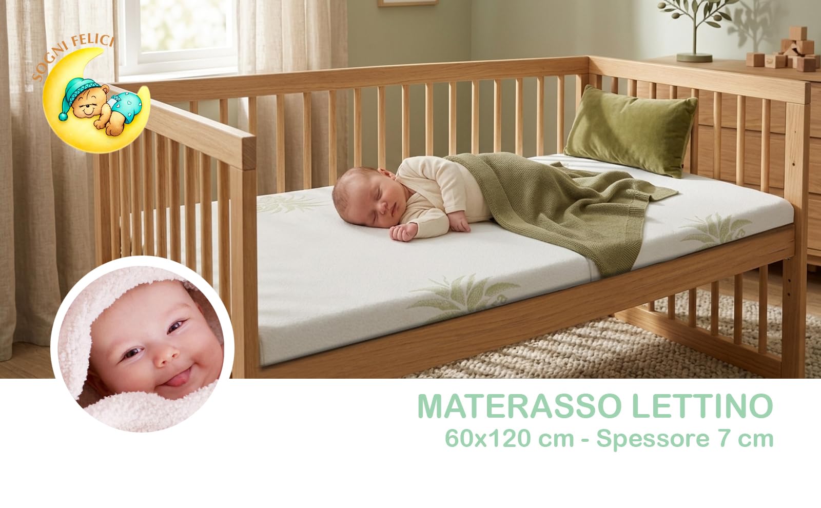 Materasso Lettino da Campeggio 60x120 Spessore 7 cm, OEKO-TEX® e CertiPUR™ Materassino Pieghevole per Culla da Viaggio, Fodera Aloe Vera, Materasso Lettino 60x120 per Lettino Portatile