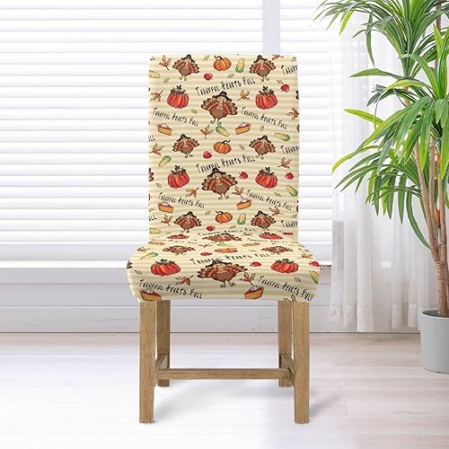 Miniatura 6 de Rnyleeg Thanksgiving Chair Covers for Living Room No Arms Turkey Pumpkin Stretch Dining Chair Covers Set of 6 Soft Washable Kitchen Chair Protector