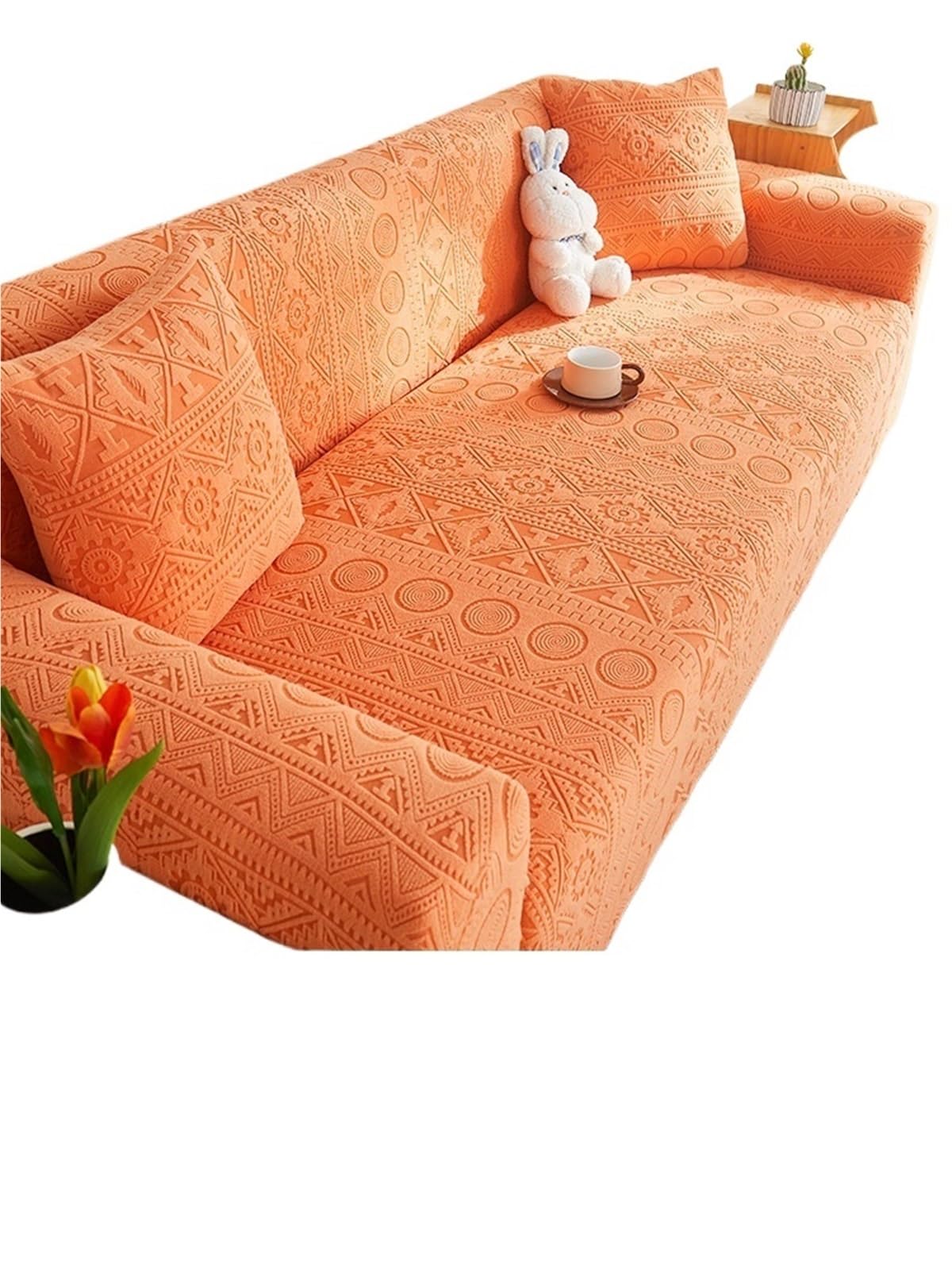 Housse de canapé velours jacquard orange pour raviver votre intérieur