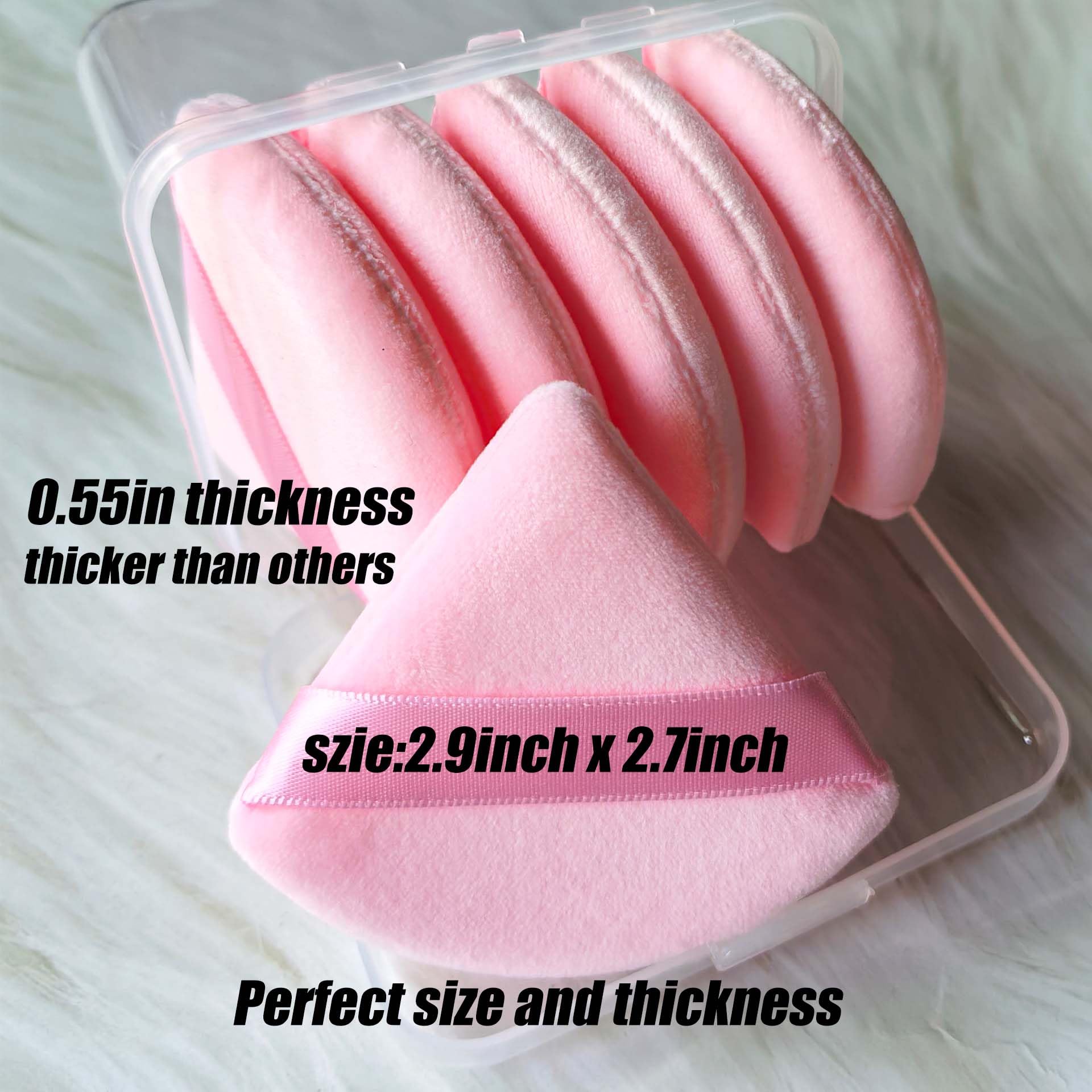 Ocim 10 esponjas triangulares para polvo facial, esponja de terciopelo suave con funda, negro y rosa