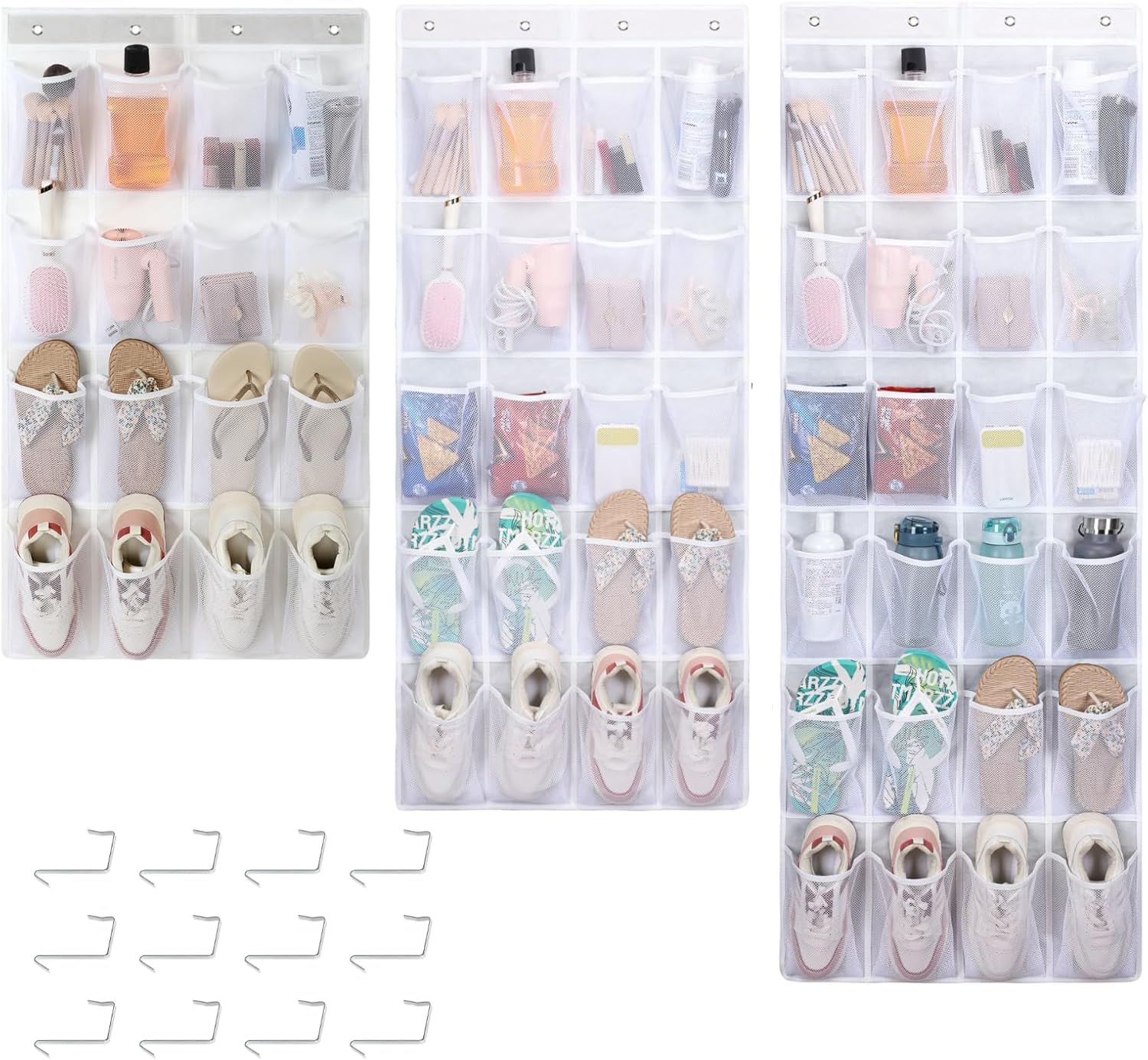 F-color Hanging Organizer - Over the Door Shoe Organizer, Cruise Essentials for Cabin & RV, Breathable Mesh Storage Pockets, Space Saving Hanging Storage Holder with 4 Sturdy Metal Hooks