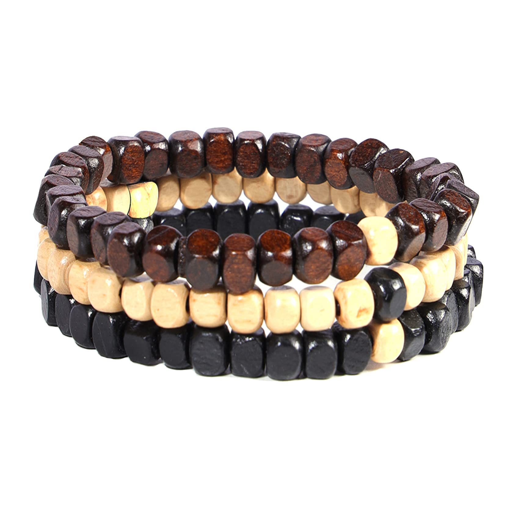 EigsoNatural Wood Beads Bracelets for Women and Men Square Wooden Bracelet for Healing