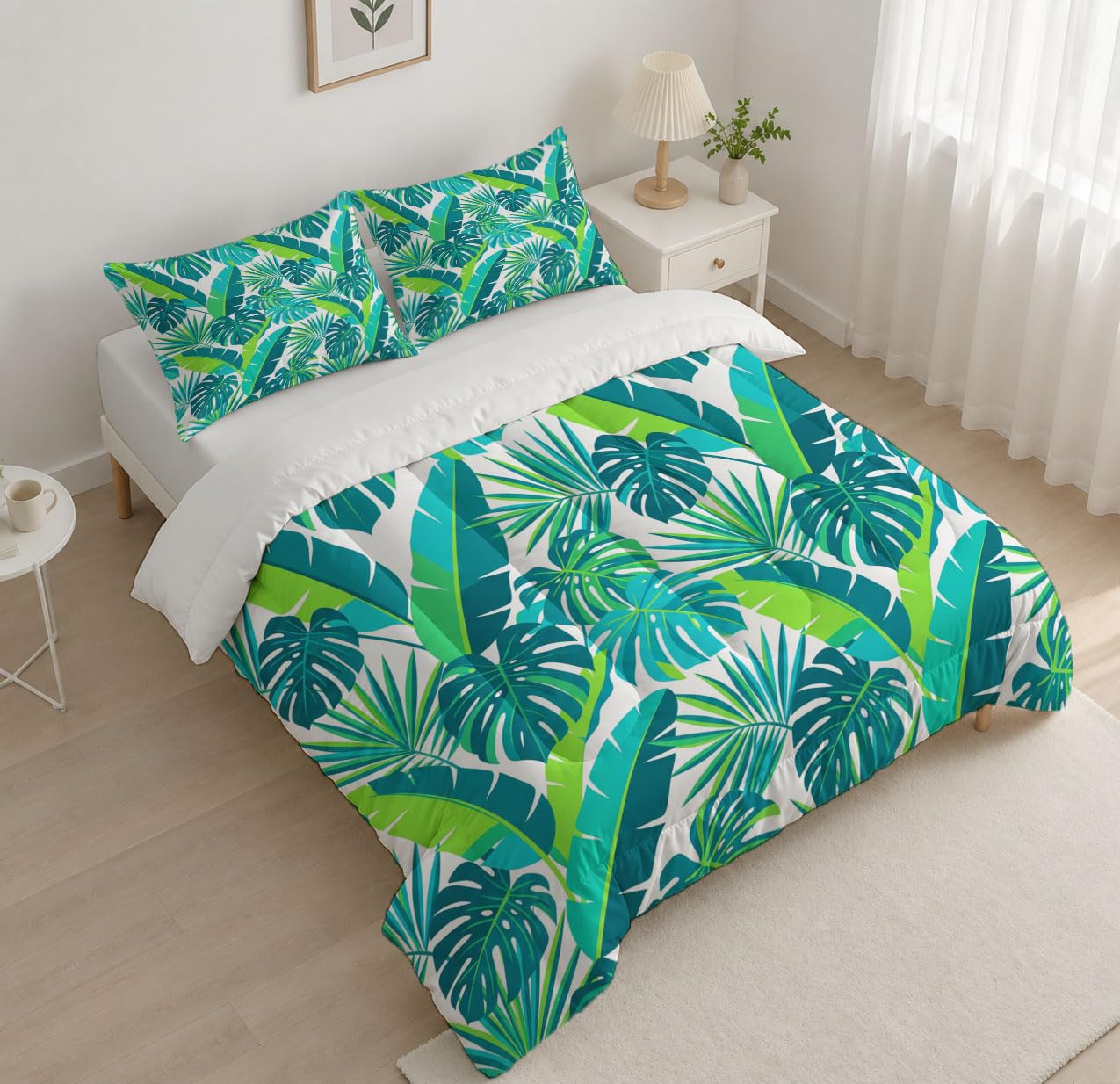 Copriletto Trapuntato Per Bambini Con Pioppi Piante Tropicali | Trapunta Matrimoniale Invernale, Blu, Piumone Caldo Morbido Foglia Di Banana Moderna Per Decorazione Camera Da Letto