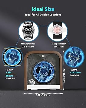 Watch Winder for Automatic Watches, Watch Winders Box for Rolex, 4 Rotation Mode Setting, Blue Light, Plug-in or 2 * AA Batteries (not included), Retro Style, Valentine Gift