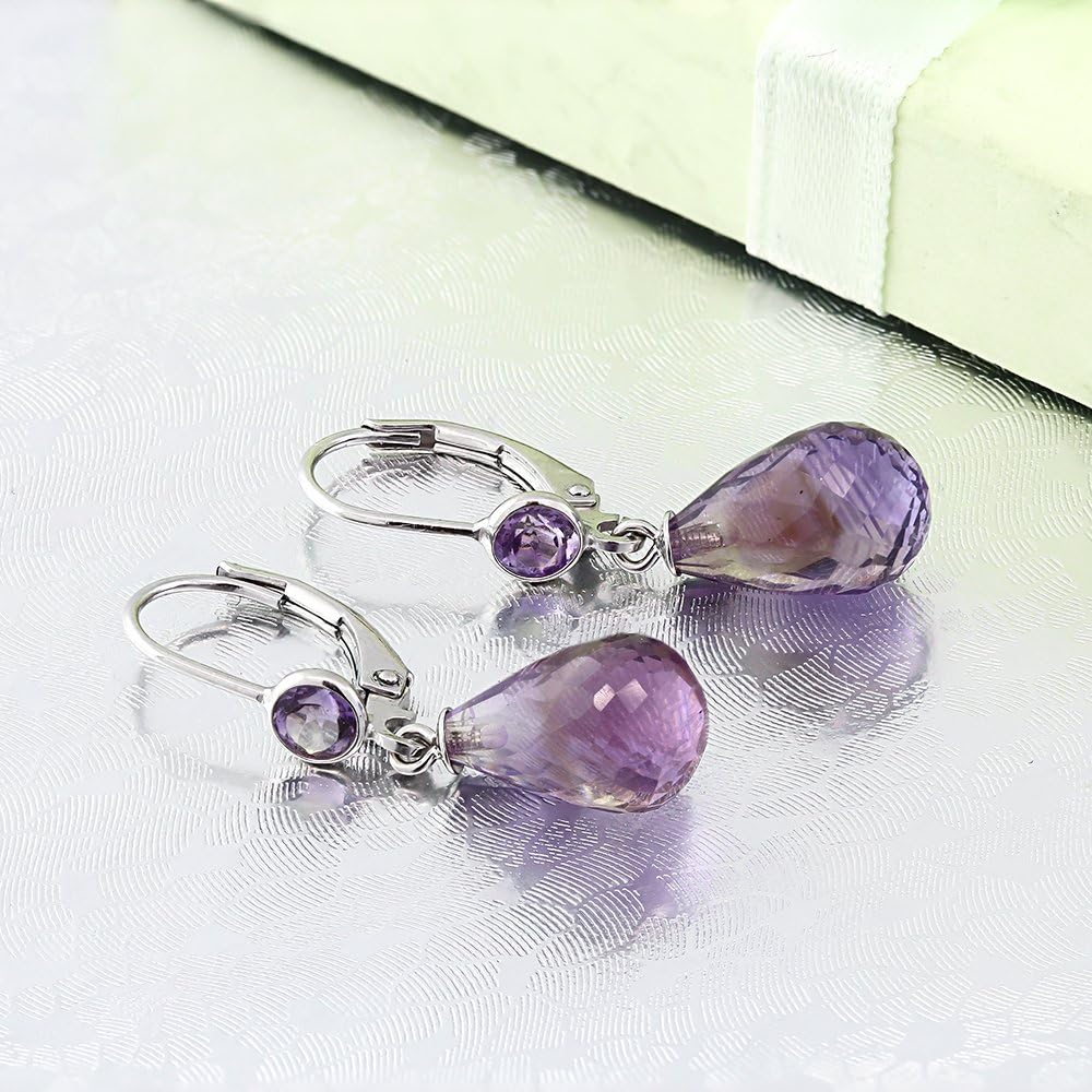 Gem Stone King 10.00 Cttw Briolette Amethyst Drop Dangle Earrings For Women | 925 Sterling Silver | Gemstone Birthstone | Measurement: 8X12MM