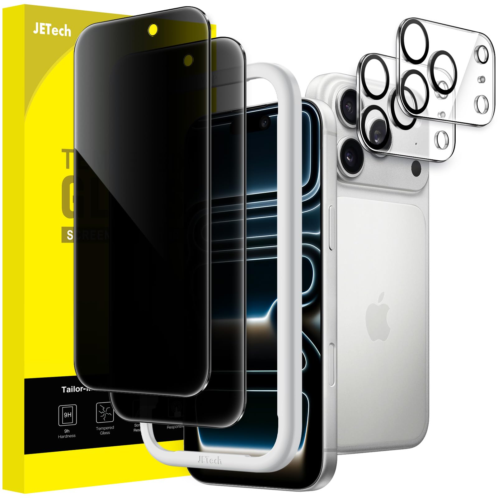 JETech Privacy Pellicola Protettiva per iPhone 17 Pro 6,3 Pollici con Protezione per Obiettivo Fotocamera, Vetro Temperato Film con Strumento di Installazione Facile, Pacco da 2 Ciascuno