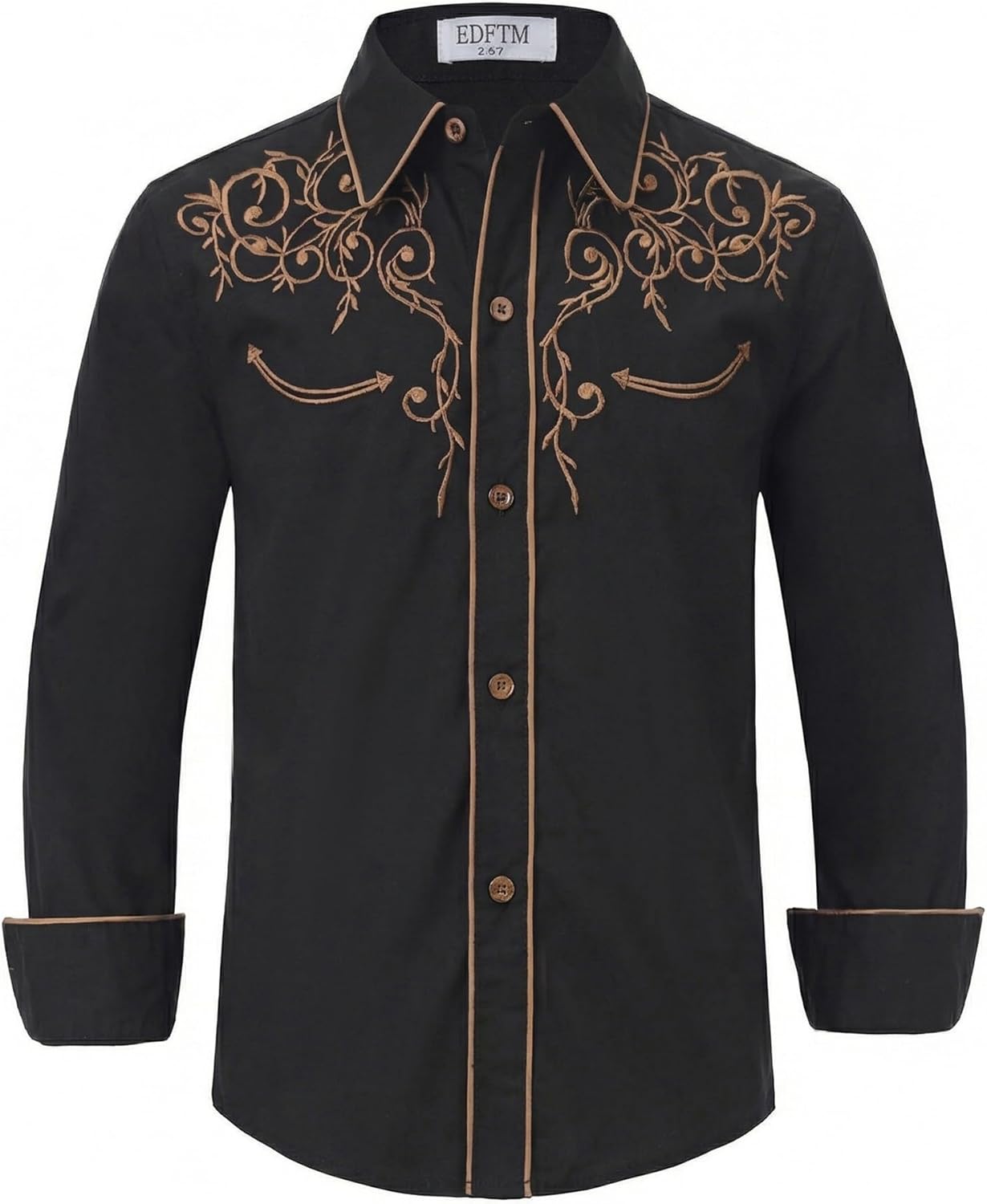 Boy's Western Cowboy Shirt Embroidered Long Sleeve Regular Fit Casual Cotton Button Down Hippie Shirts