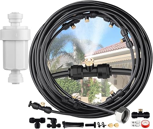 Misters para patio exterior Sistema de nebulización LOHASV9 de 29.5 pies (29.5 ft) línea de manguera de nebulización y 9 boquillas de niebla de