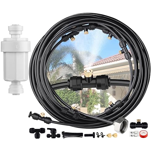 Misters para patio exterior Sistema de nebulización LOHASV9 de 29.5 pies (29.5 ft) línea de manguera de nebulización y 9 boquillas de niebla de
