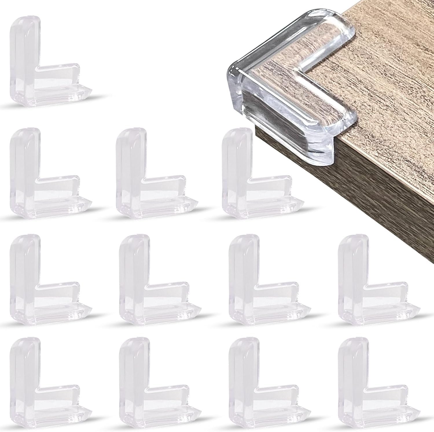 XBEY 12 Pack Soft Corner Protector Baby Proofing Edge and Corner Guards I Pre-Taped Corner Protectors I Child Safety Edge Guards I Soft Rubber Foam Furniture Corner Bumper Guards (10, Transparent)