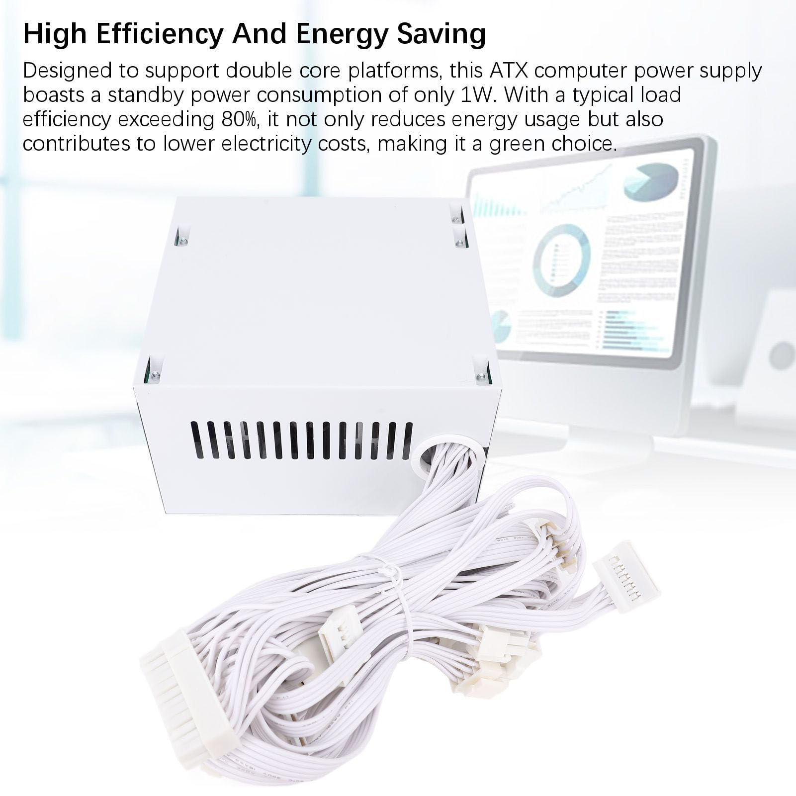 Kadimendium Alimentatore ATX Modulare da 600 W con Controllo Intelligente della Temperatura per PC Costruito a Risparmio Energetico, Colore Bianco