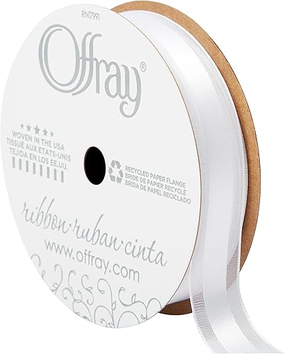 Offray Cinta de satén de borde transparente de 58 pulgadas de ancho, 9 pies en total, color blanco