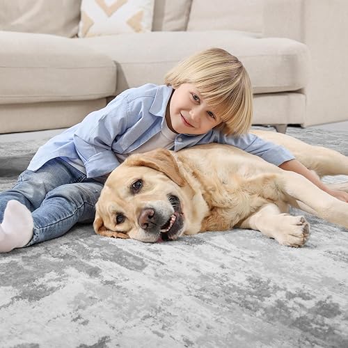 Miniatura 6 de Alfombras de área antideslizantes de 8 x 10 pies para sala de estar, alfombra lavable a máquina, ultra suave, esponjosa, alfombra moderna abstracta