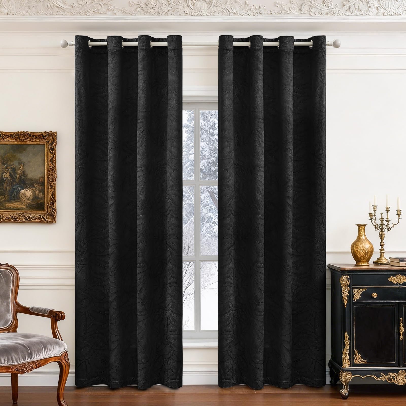 Ystyle Rideaux Occultant Thermique Isolant Lot De 2, 140x260CM, Noir | Rideaux Salon Et Chambre, Rideau Opaque Anti Bruit IntéRieurs à Oeillets, Moderne Decoration Pour Maison