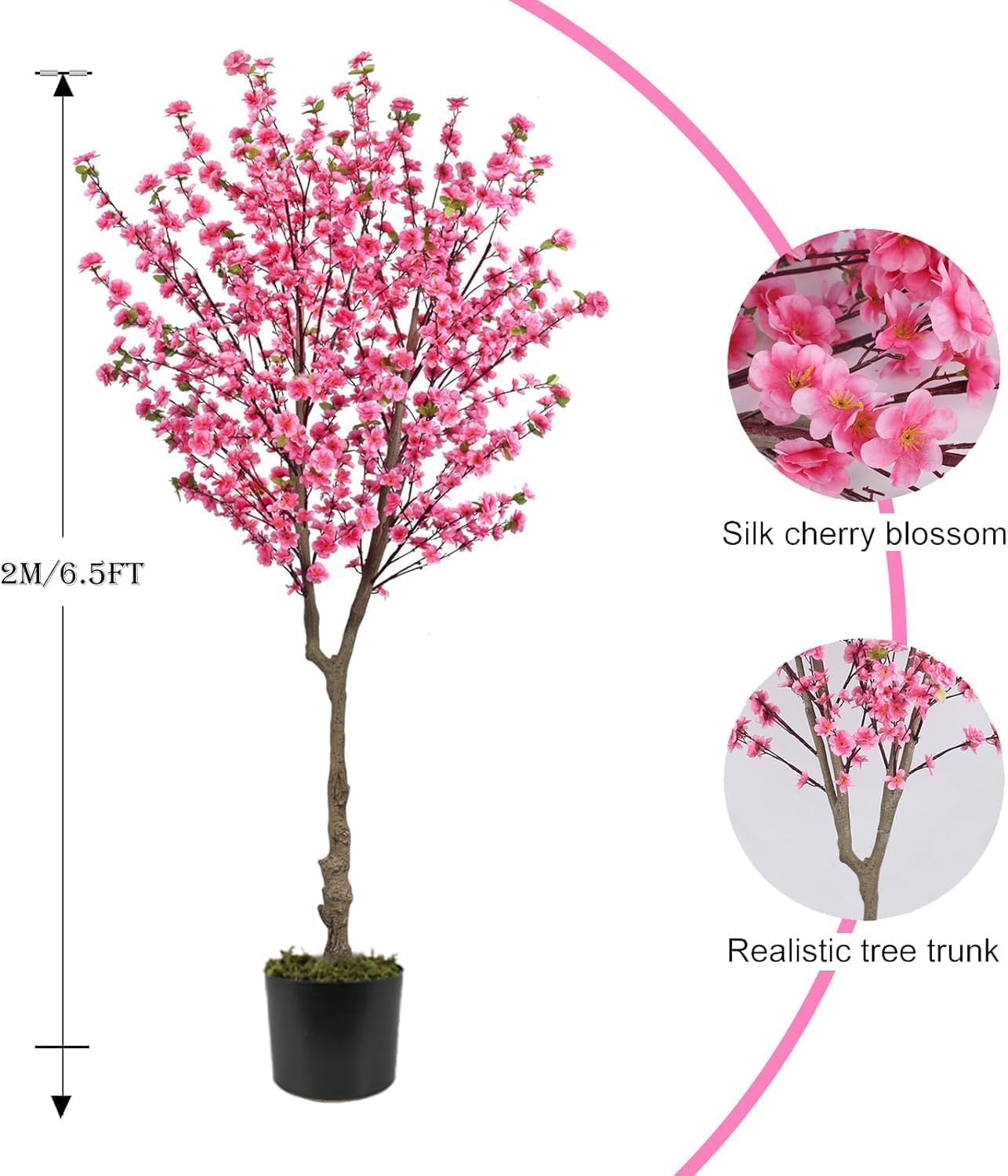HUAESIN 6.5ft Artificial Cherry Blossom Tree with 32 Branches, Pink Silk Flowers for Home, Wedding, Party, Office Decor - Image 4