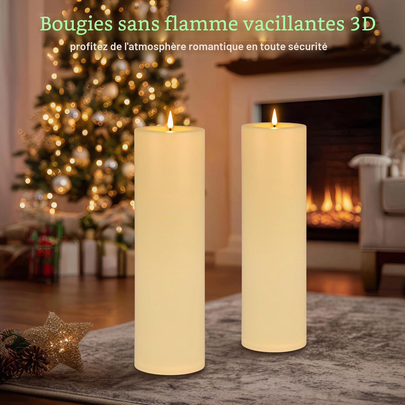 Kimjo 10 x 35 cm Grandes Bougies LED Sans Flamme Extérieur, Lot de 2