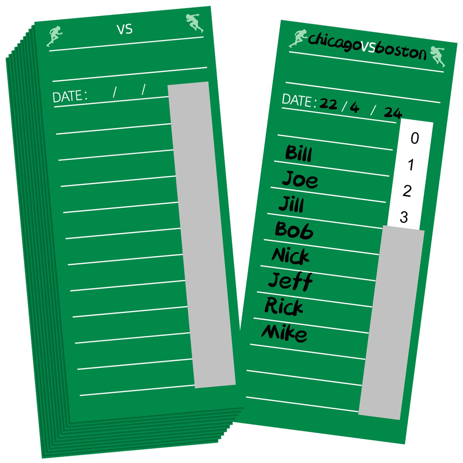 160 tarjetas de tira de 10 líneas para rascar, tarjetas de billar, pestañas para fútbol, deportes, piscina, fútbol, juego de caja (verde)