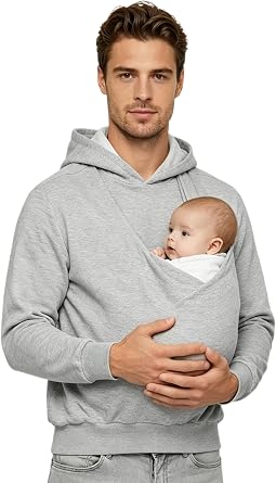 Men Kangaroo Hoodie for Dad and Baby Cozy Father Change Workout Hooded Sweatshirt for Travel