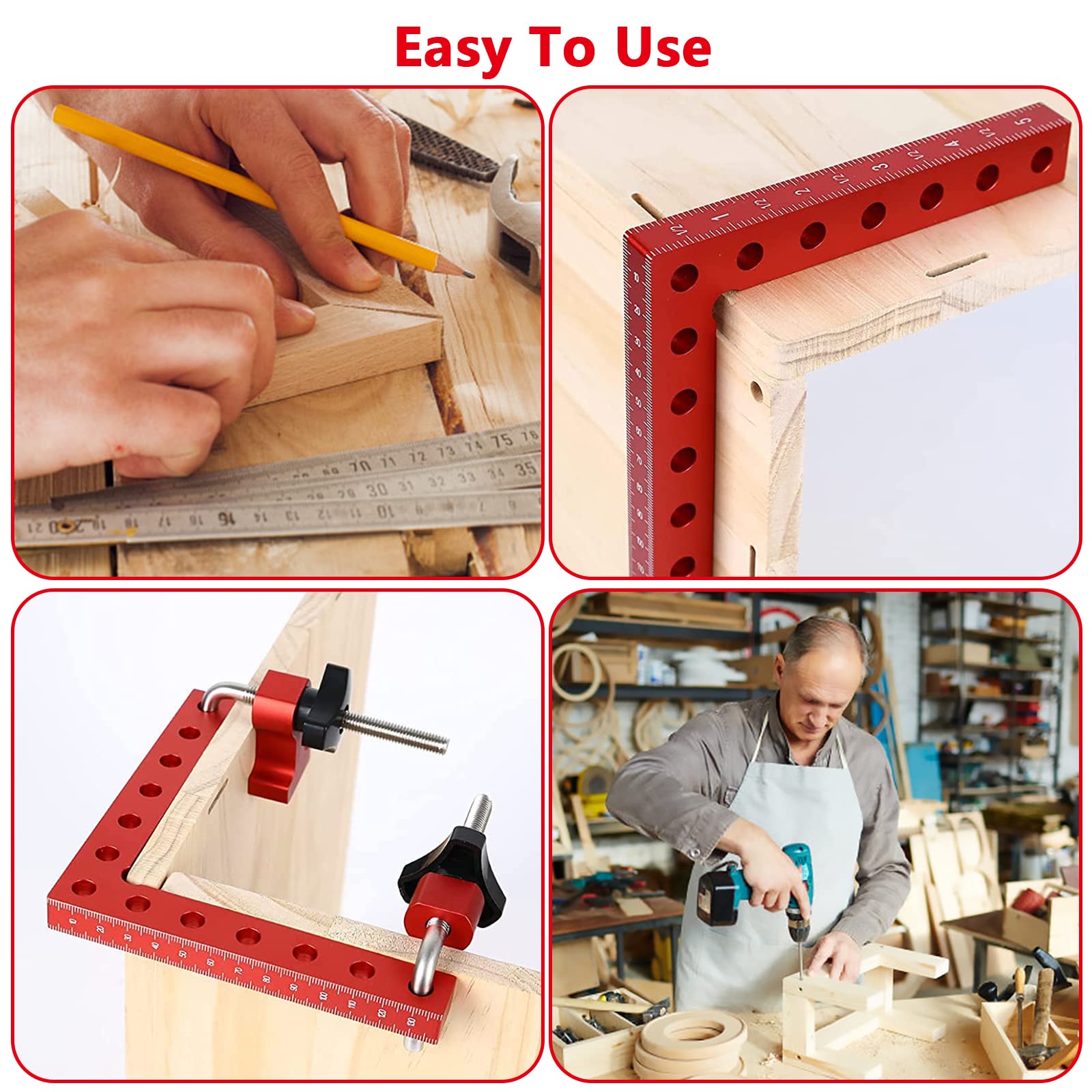 Bloc de Positionnement à 90 Degrés, 14 cm Pince à Angle Droit Serre Joint Angle Droit Aluminium Equerre de Positionnemen avec 4 paires de clips Outillage Bois pour Cadres Photo - 4 Ensembles