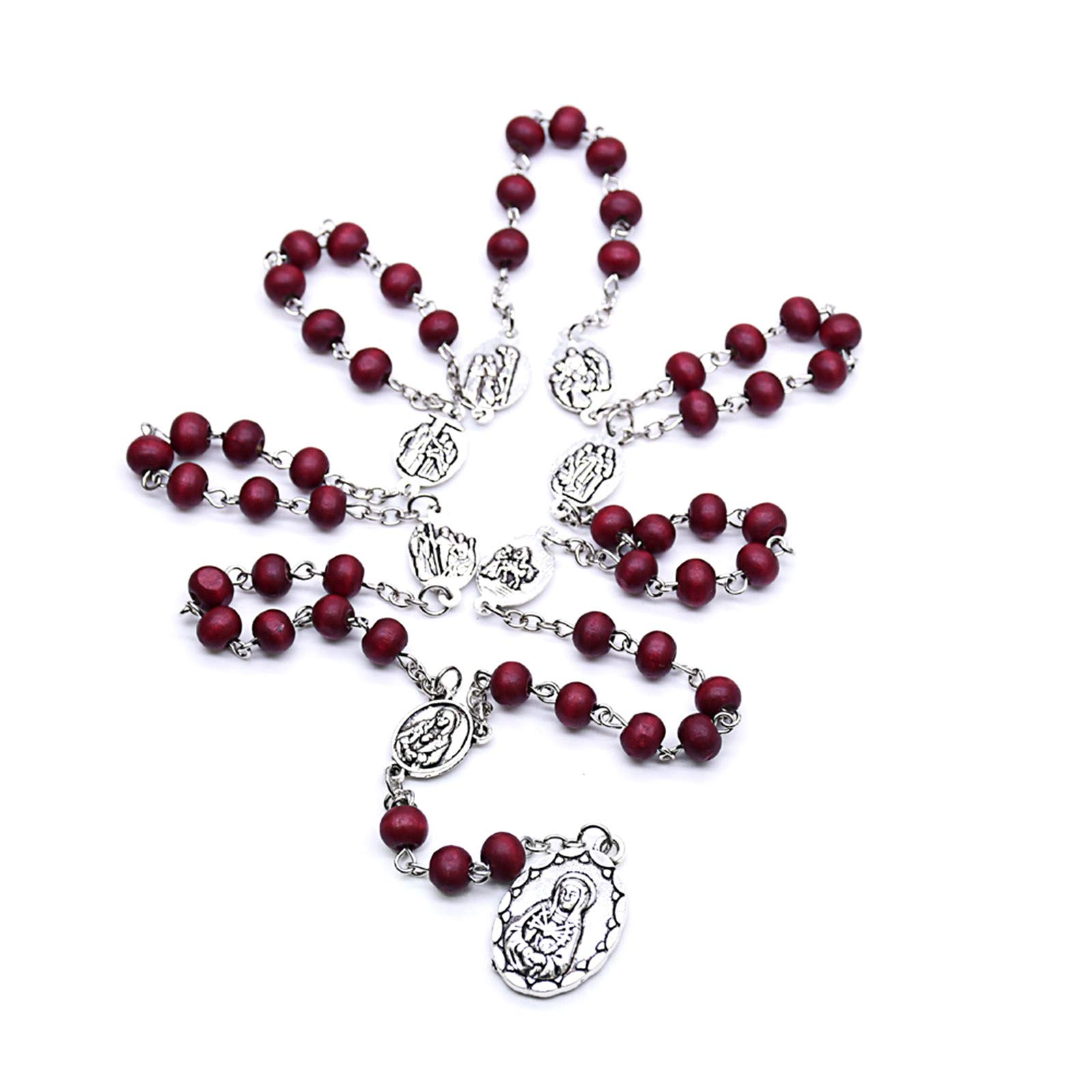 CaiyaoHandmade Wooden Resin Crucifix Rosary Beads Chain Pendant Necklace Colorful Love Heart Catholic Cross Virgin Mary Jesus Necklace for Women Men Religious Lord Praying Jewelry Gift