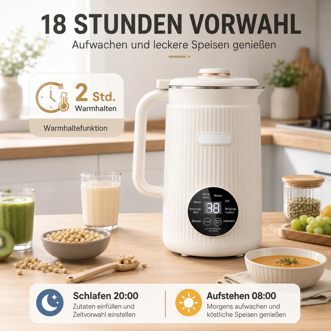 MylkBar Deine 8-in-1 Pflanzenmilch-Maschine Mit Selbstreinigung, 1200 ml Milchbereiter Für Hafermilch, Sojamilch, Nussmilch, Smoothies, Säfte Und Porridge (Grün)