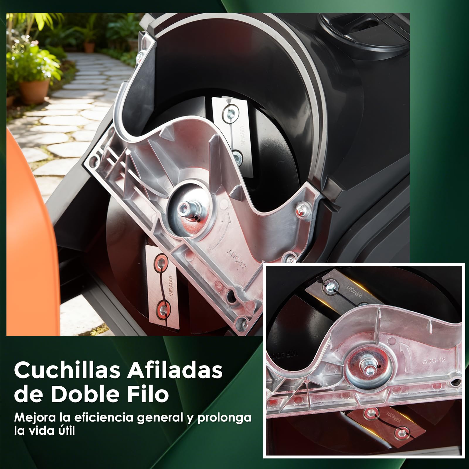 COSTWAY Trituradora de Ramas 2800W, Caja 50L, Hasta 45mm, Biotrituradora con Ruedas, Biotrituradora Electrica Jardin (naranje)