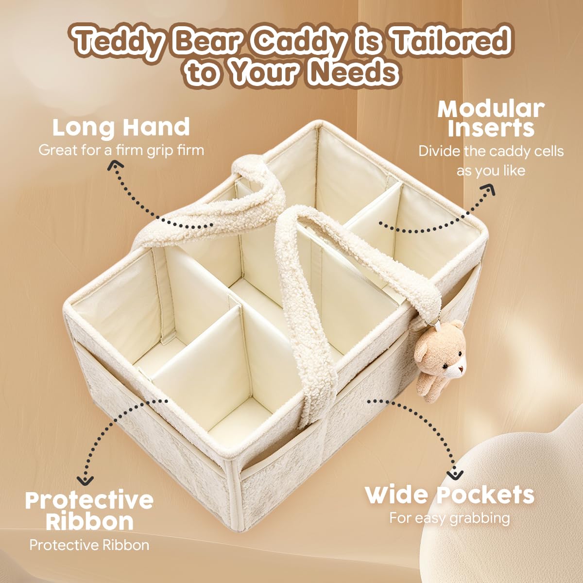 Organizer per Pannolini, Borsa Porta Pannolini Organizer con Scomparti Rimovibili, Portatile Cestino Portaoggetti per Pannolini, Sacchetto per Salviette, Neonati (Beige)