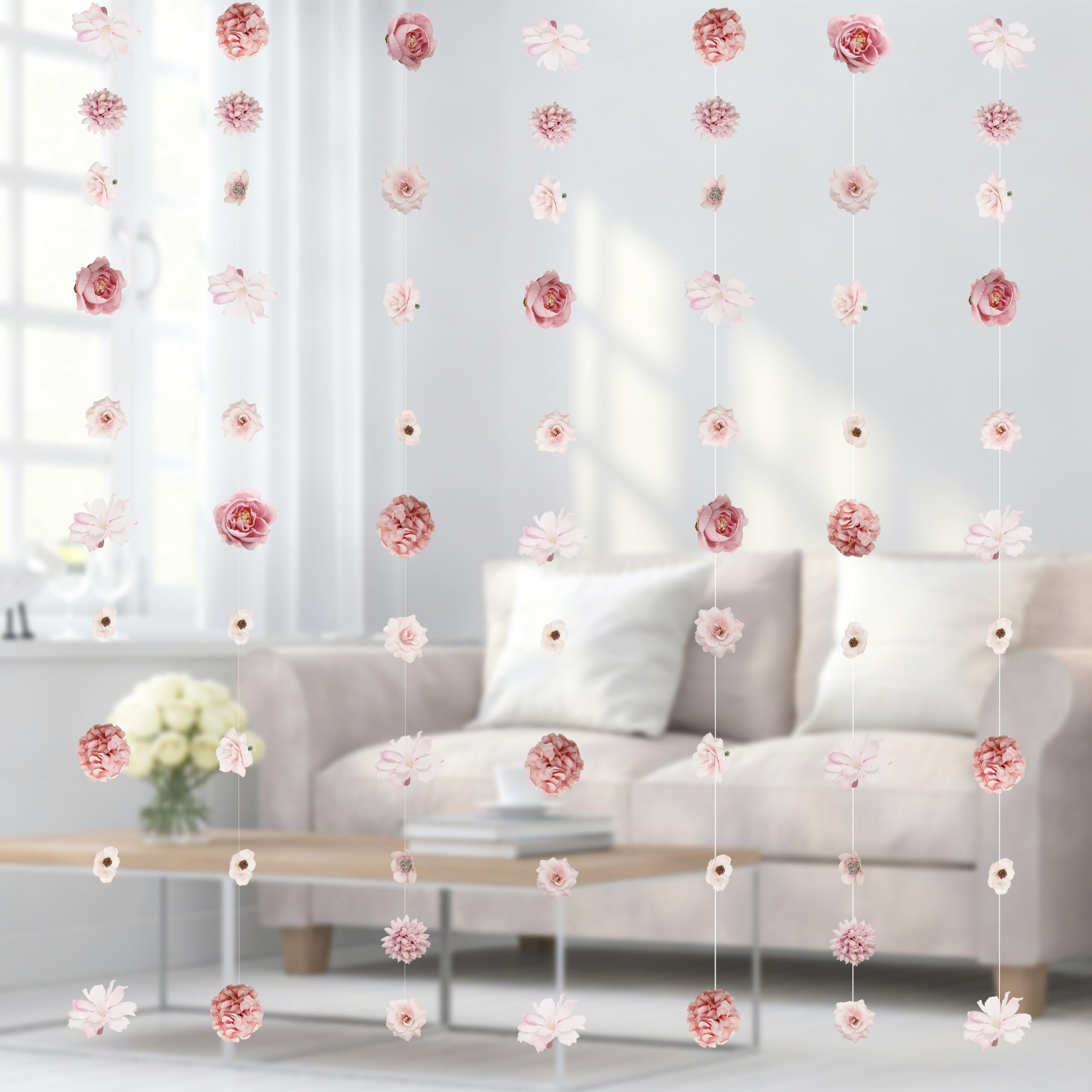 Photo 1 of 6 PCS Artificial Rose Flowers Hanging Decorations, Dangling Fake Rose with Hooks Spring Party Decorations for Wedding Party Background Birthday Anniversary Arch Decor (Pink)