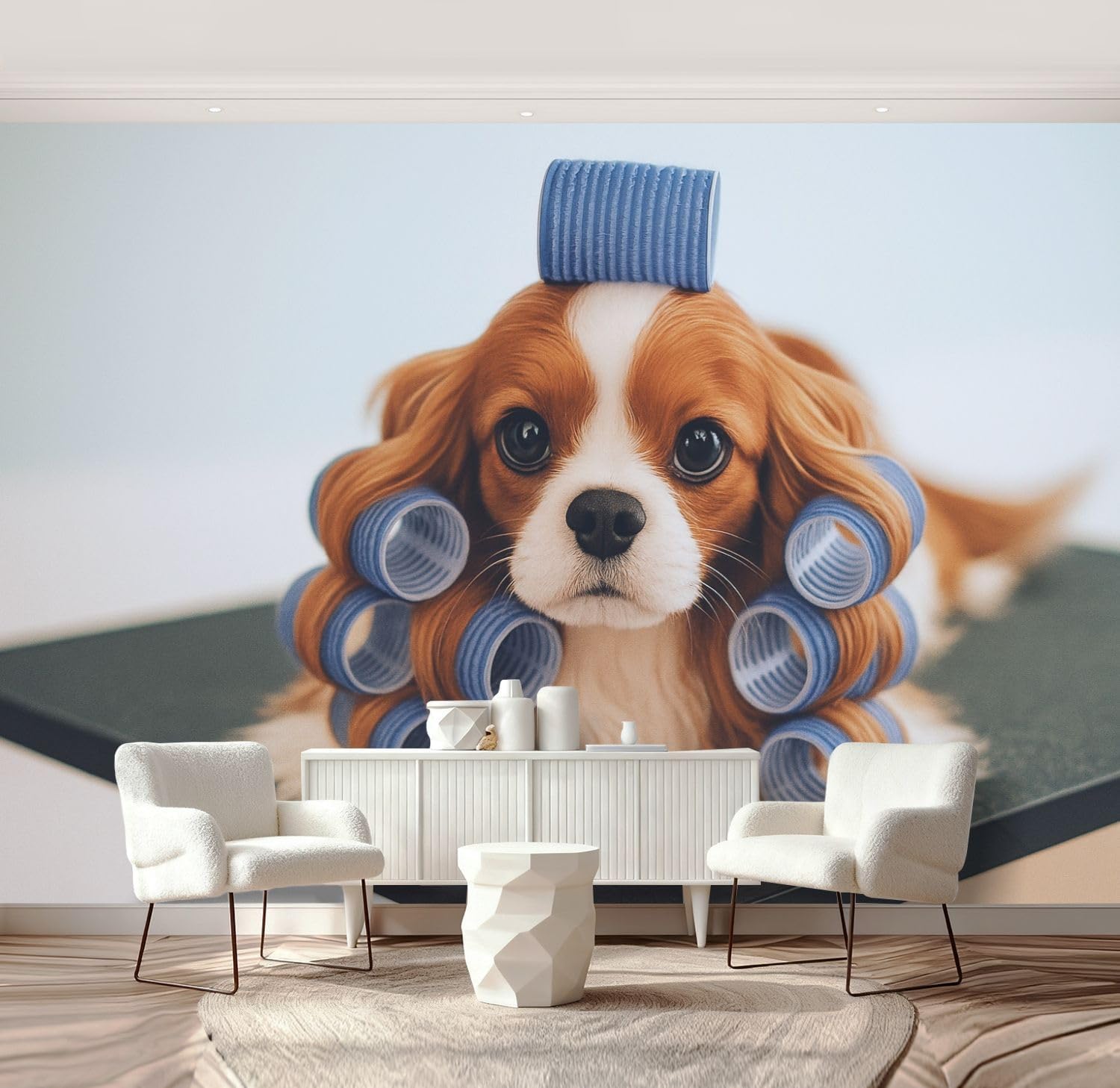 Wall Mural Peel and Stick Cavalier King Charles Spaniel Dog Grooming Session Wallpaper Self Adhesive Removable Large Wall Stickers Home Decor for Living Room Bedroom 100"x144"