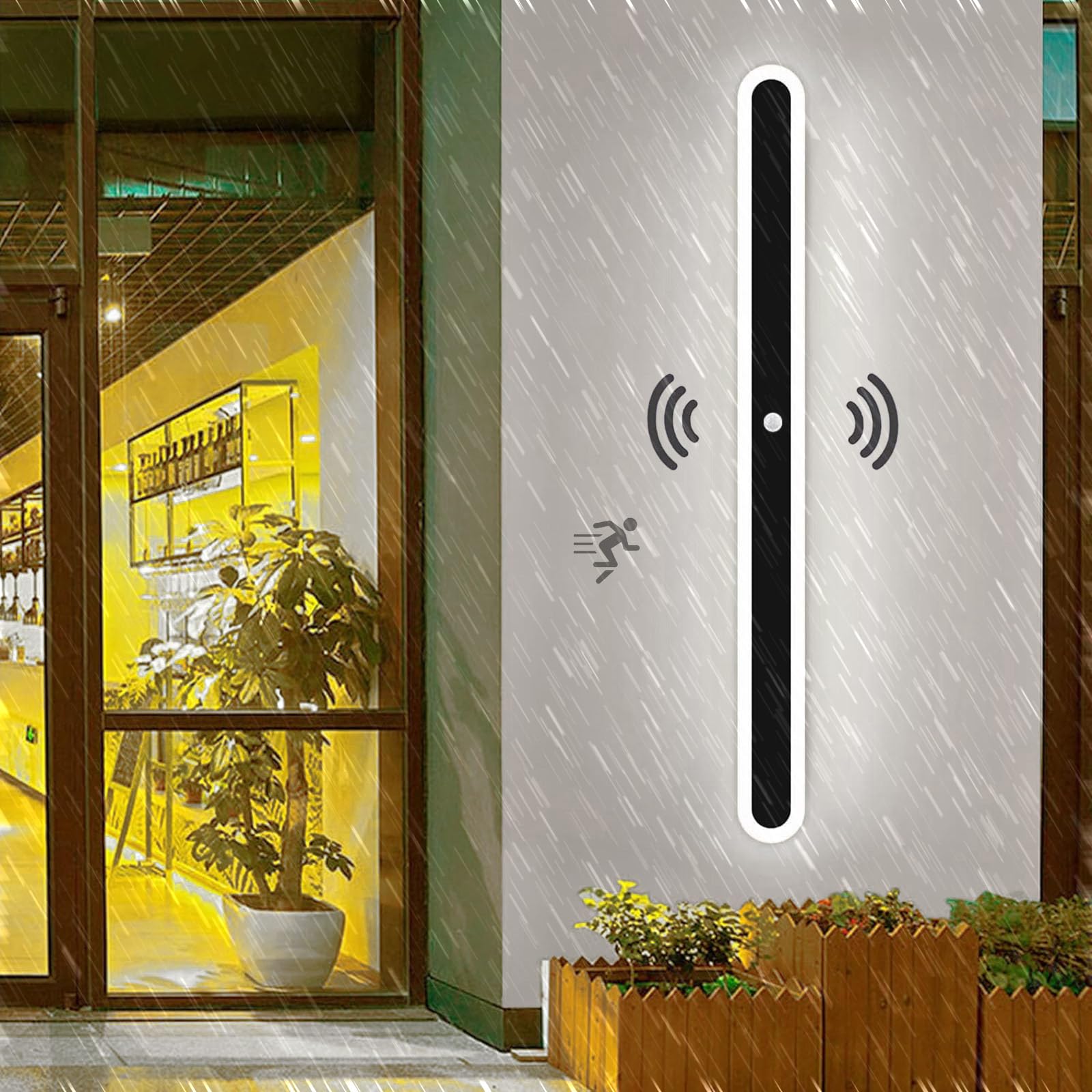 HELCEKOU Outdoor Motion Sensor Wall Light - Modern Black LED Sconce for Porch, Garage, Garden IP65 Waterproof, 60CM, 6000K Bright White Light, Durable Acrylic Fixture