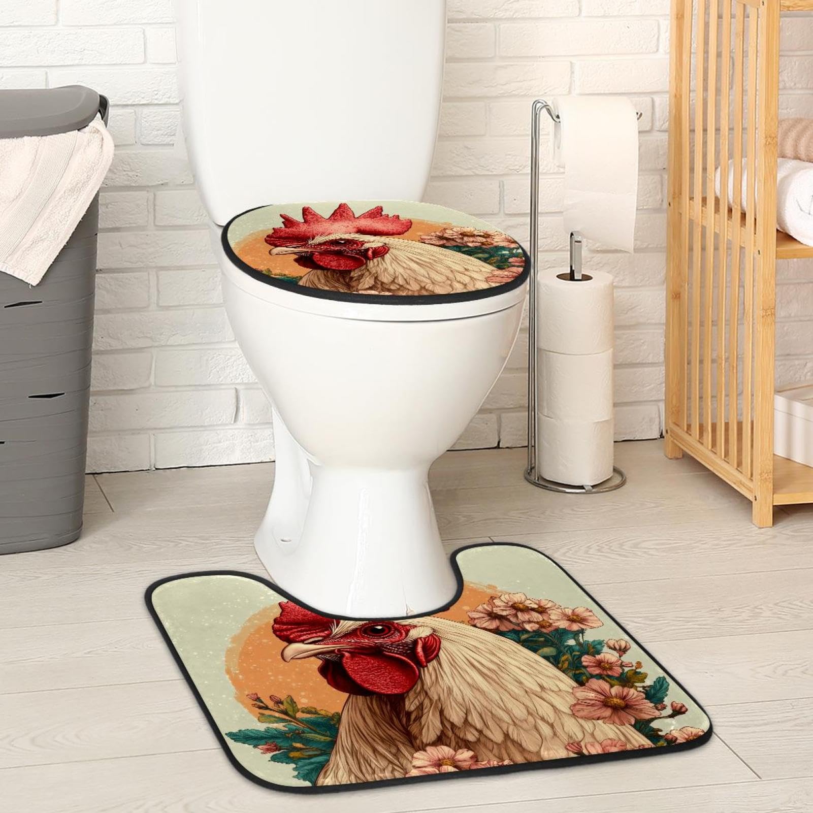 2 Pieces Flannel Toilet Contour Mat and Toilet Lid Cover, Soft Toilet Lid Cover Set Machine Washable Non Slip Contour Mat for Bathroom Decor Accessories