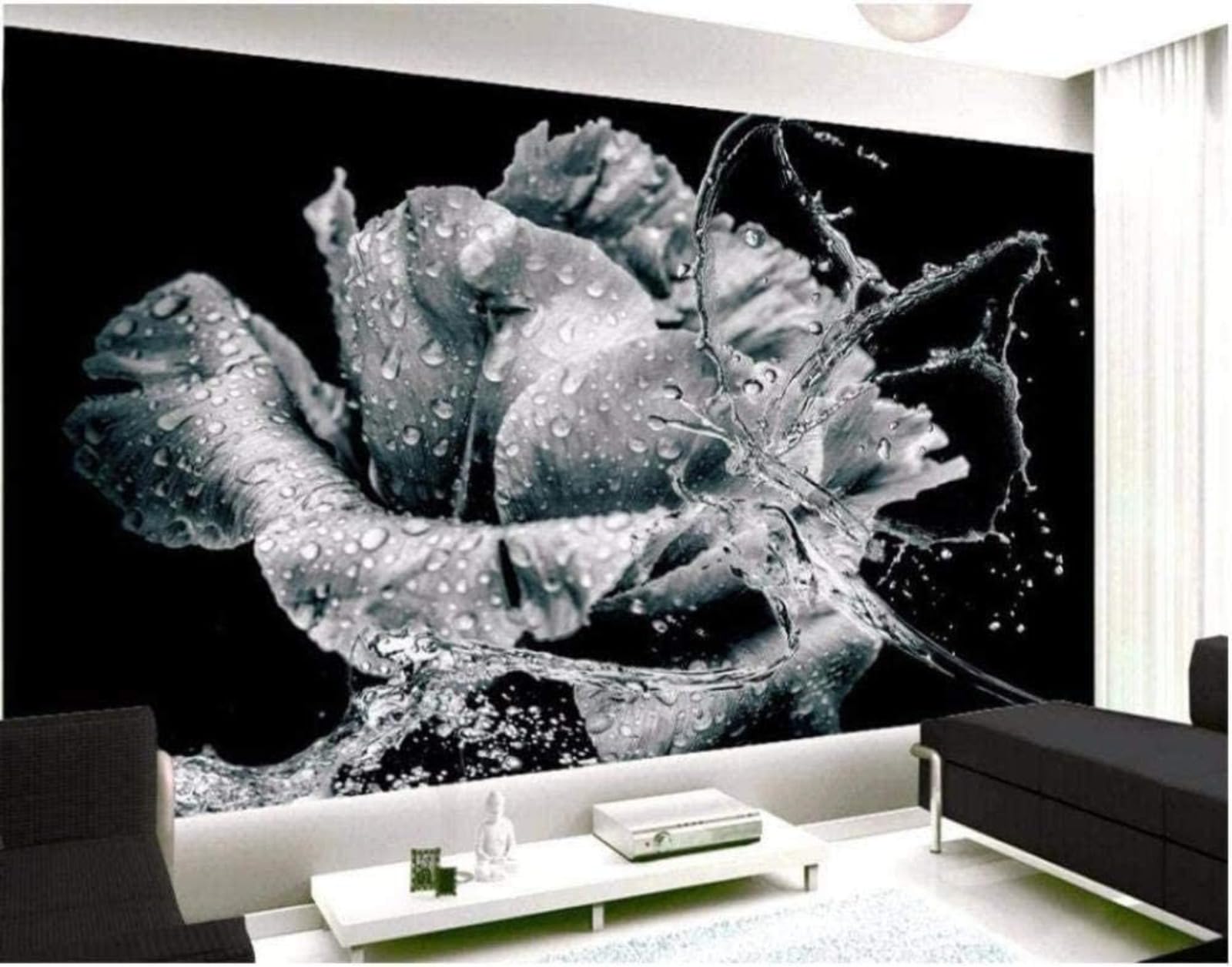 Mural Rose Noire 3D Papier Peint Haut de Gamme Salon 150x105cm