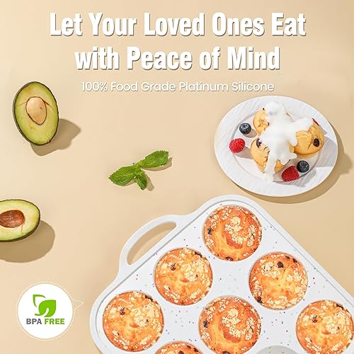 Miniatura 8 de Moldes de silicona para magdalenas para hornear, paquete de 2 unidades, 2.8 pulgadas con marco reforzado de metal, molde de silicona antiadherente