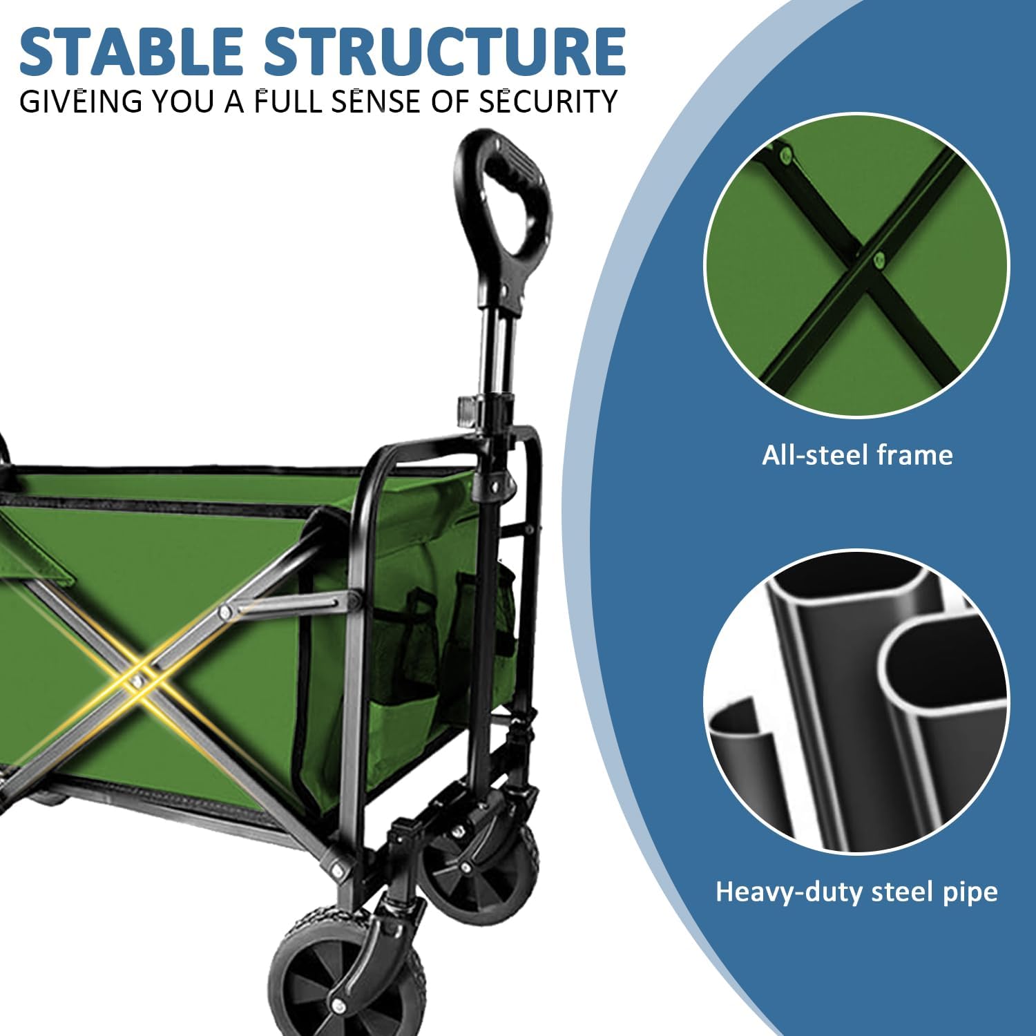 Collapsible Utility Cart Folding Wagon, 320lbs Capacity Lightweight Rolling Cart with Quiet Wheels, Quick-Fold Design for Camping, Shopping, Ourdoor Use, Green