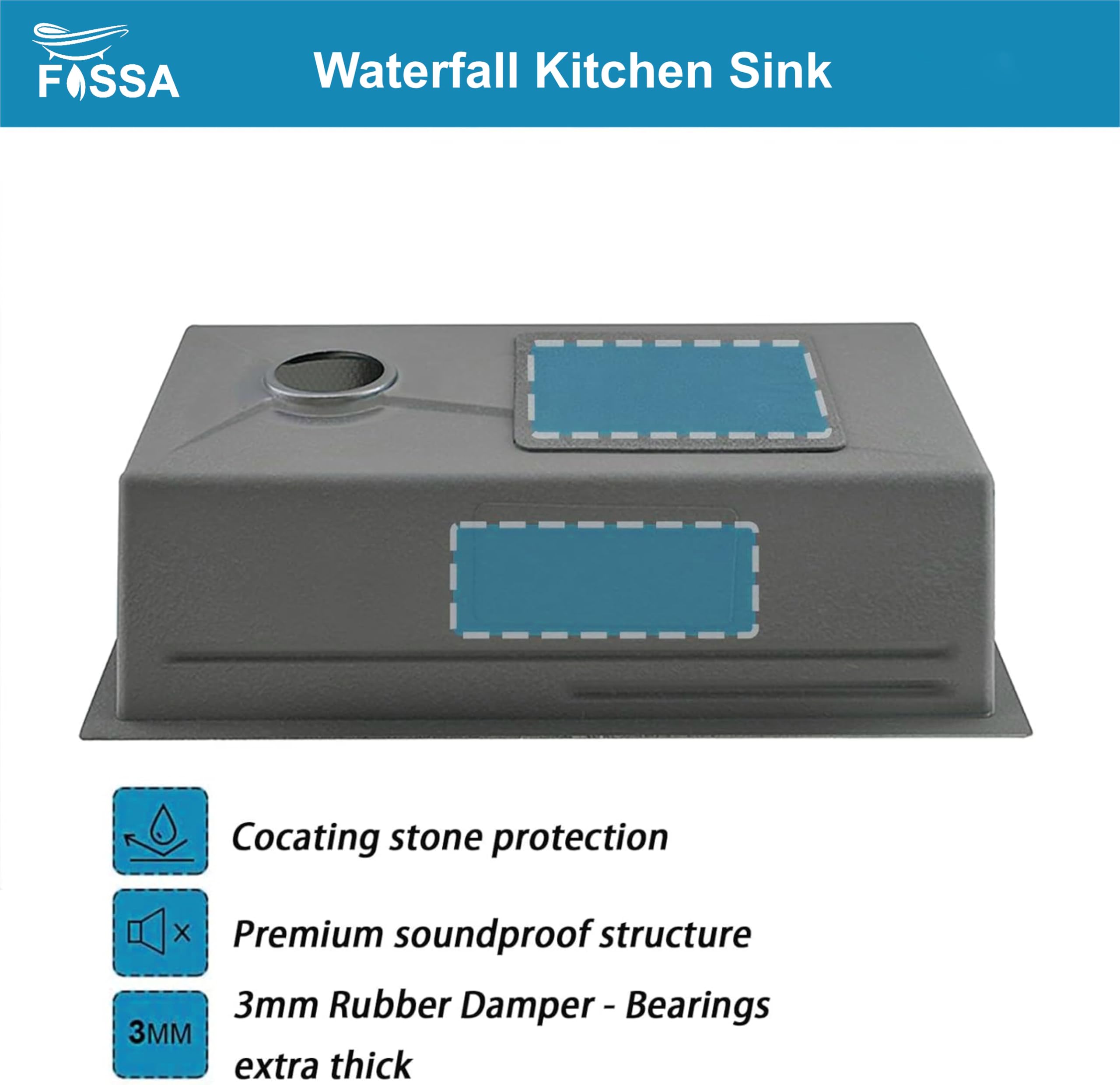 Fossa 30"x18"x09" 7-Year Warranty Single Bowl Waterfall Smart Kitchen Sink Stainless Steel 304 Grade Honeycomb Embossed Sink with Nano Coating, Includes All Accessories. (Silver) 4