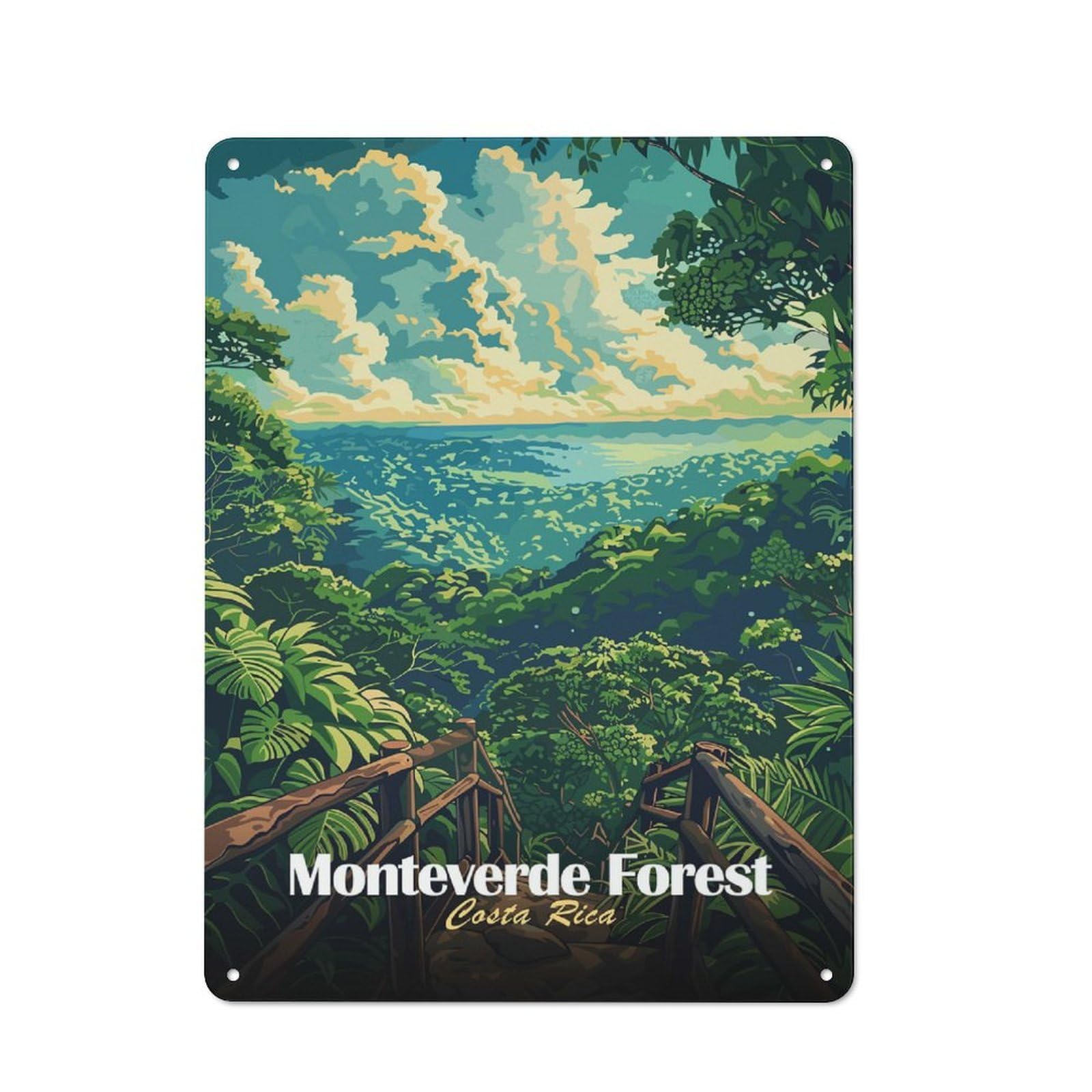 Junmoney Style-21 Monteverde Forest Costa Rica Illustration Retro Metal Wall Decor 40X30cm, Decorative Tin Plaque For Bar, Kitchen, Garage Or Games Room