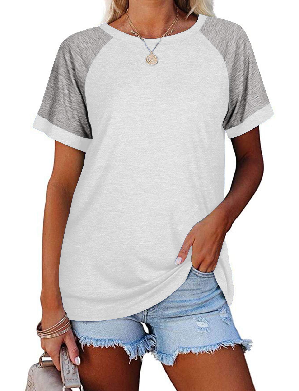 Fallorchid Women's Short Raglan Sleeve T-Shirts Casual Color Block Tops