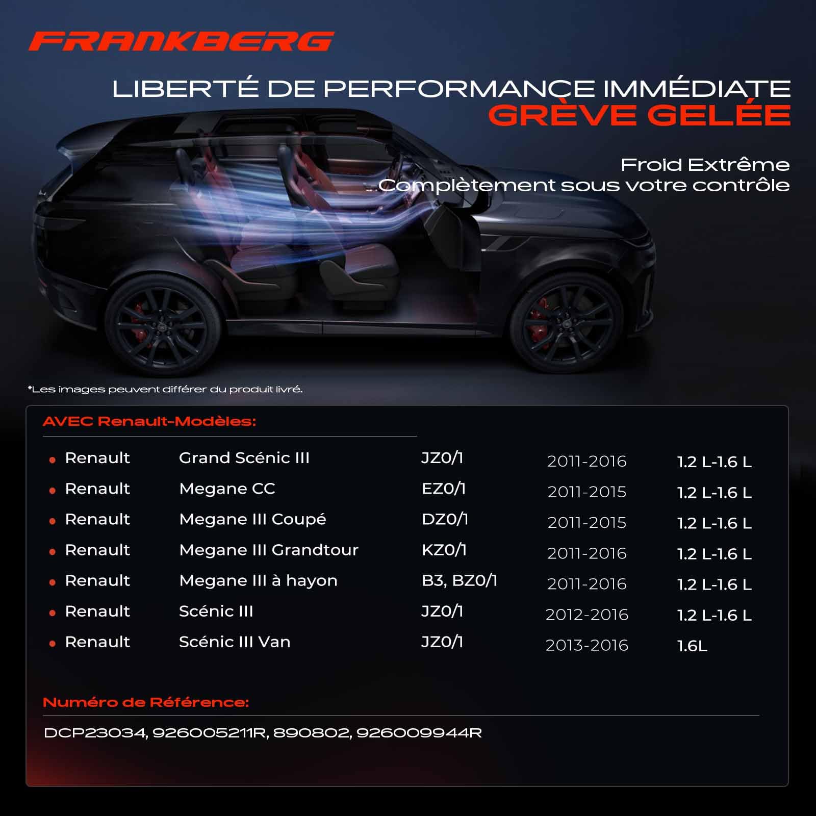 Frankberg Compresseur de climatisation avec embrayage 926009944R | Compatible avec: Scénic III JZ0/1, Scénic III Van JZ0/1, M.e.g.a.n.e III Grandtour KZ0/1