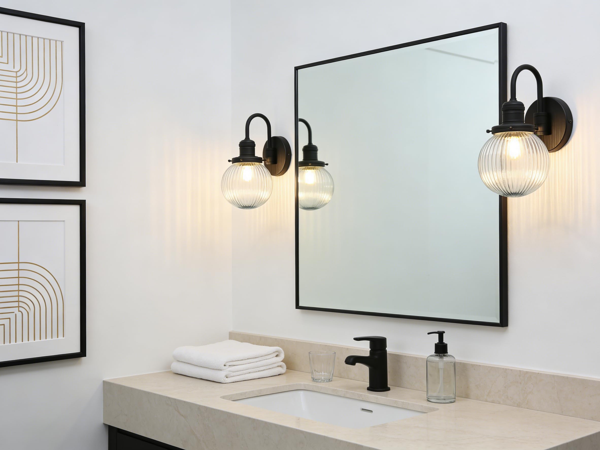 Yosoan Wandleuchte Industrie Loft-Wandlampe Wandbeleuchtung mit geriffeltes Klarglas Wandleuchter Innenleuchte E27 Loft Beleuchtung für Küche, Wohnzimmer & Esszimmer Restaurants Bar(Schwarz)