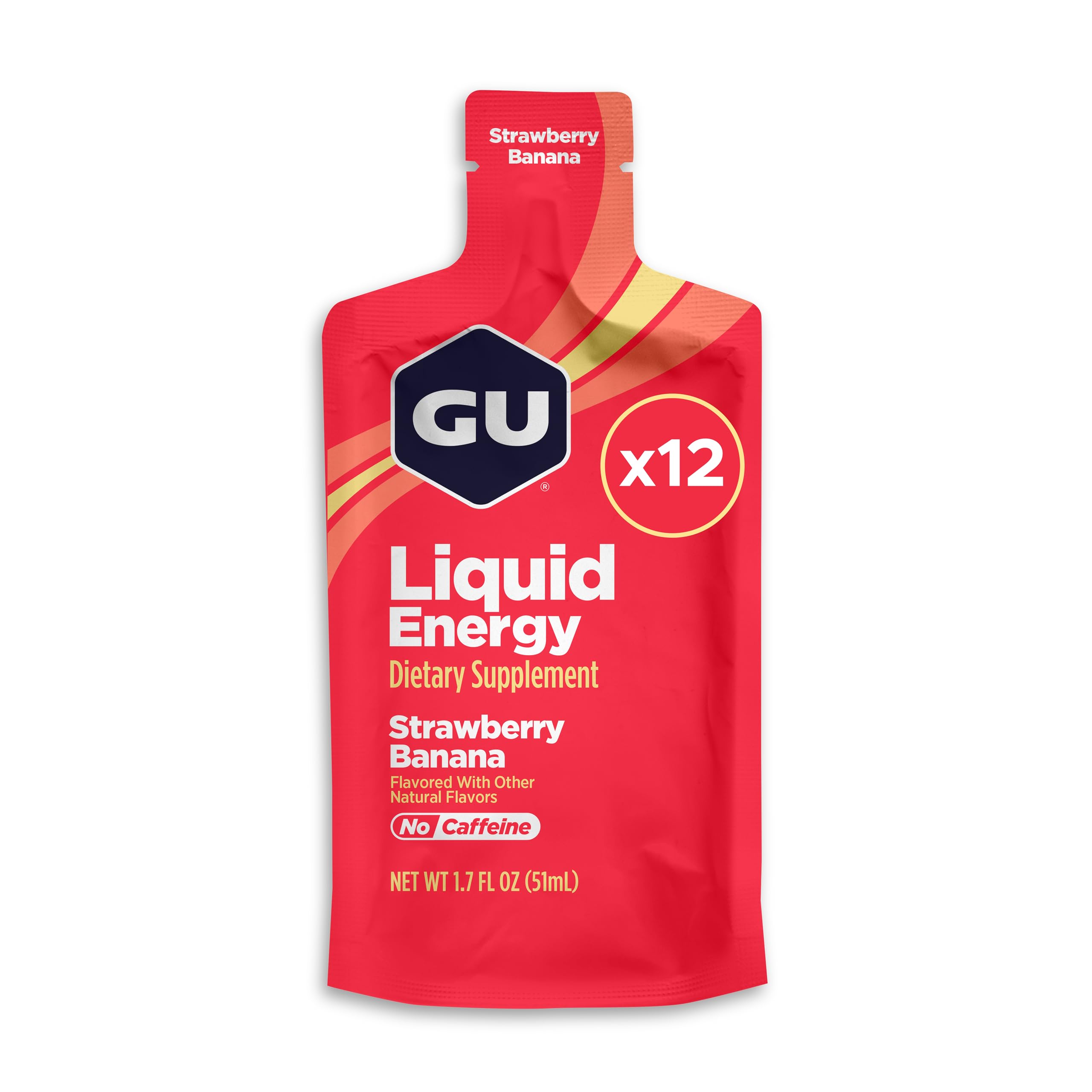 GU Energy Liquid Energy Gel with Complex Carbohydrates, Vegan, Gluten-Free, and Dairy-Free On-the-Go Energy for Any Workout, 12 Count, Strawberry Banana